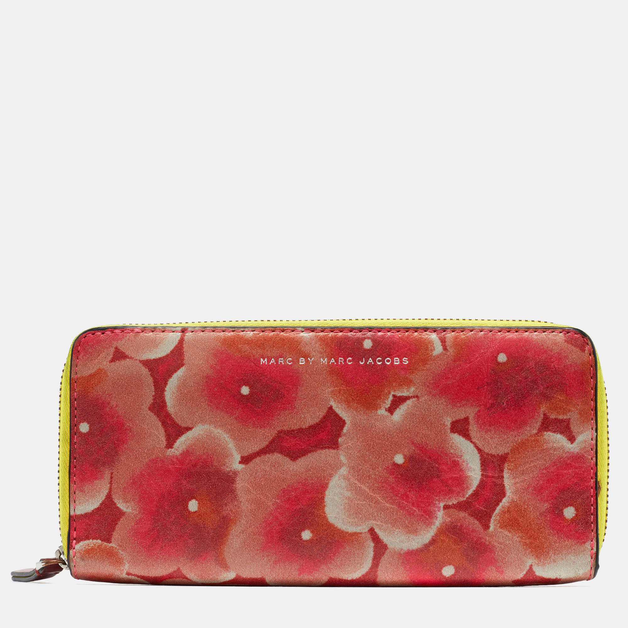 Pre-owned Marc By Marc Jacobs Multicolor Floral Print Leather Zip Around Wallet