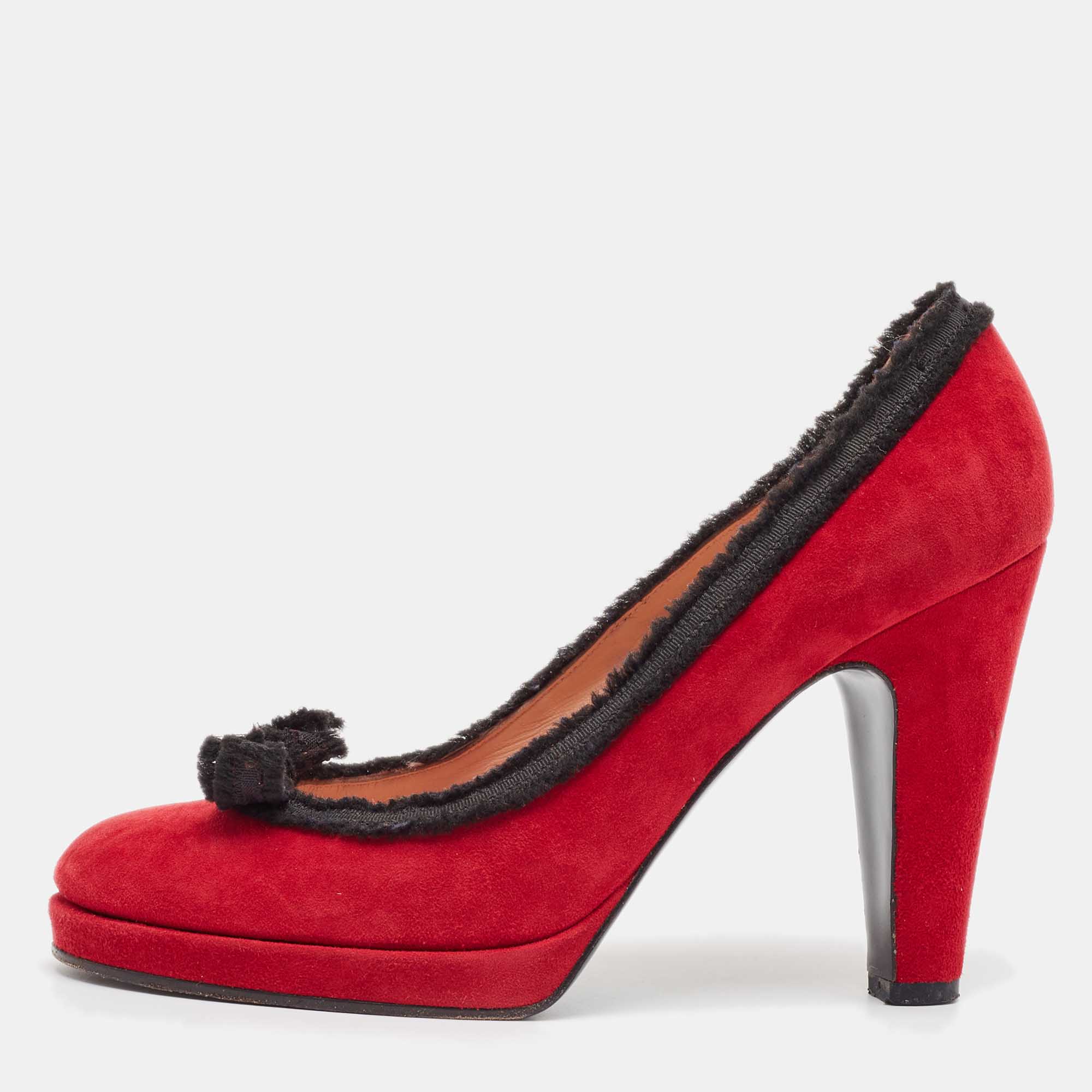 

Marc by Marc Jacobs Red/Black Suede Bow Platform Pumps Size