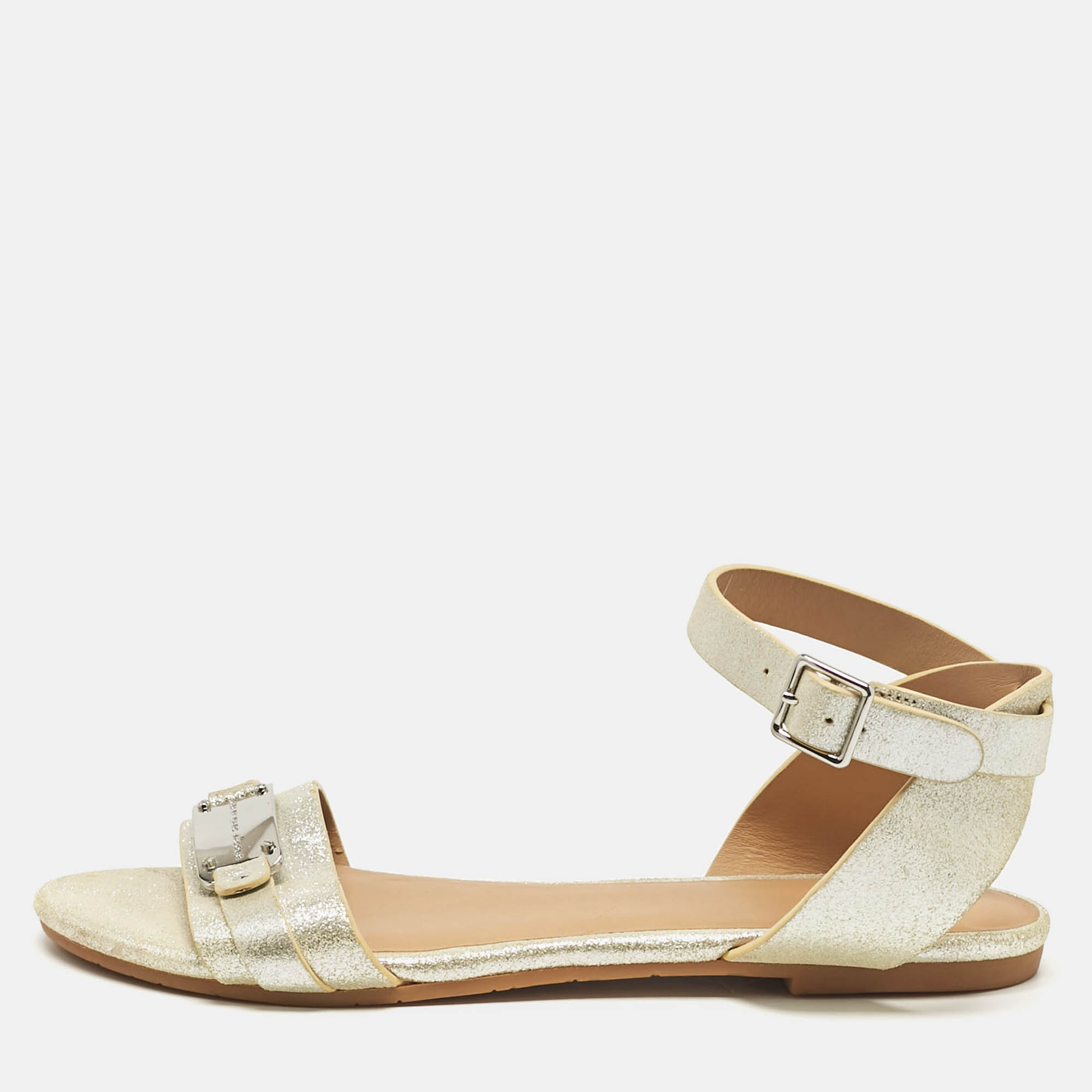 

Marc by Marc Jacobs Gold Textured Suede Ankle Strap Flat Sandals Size