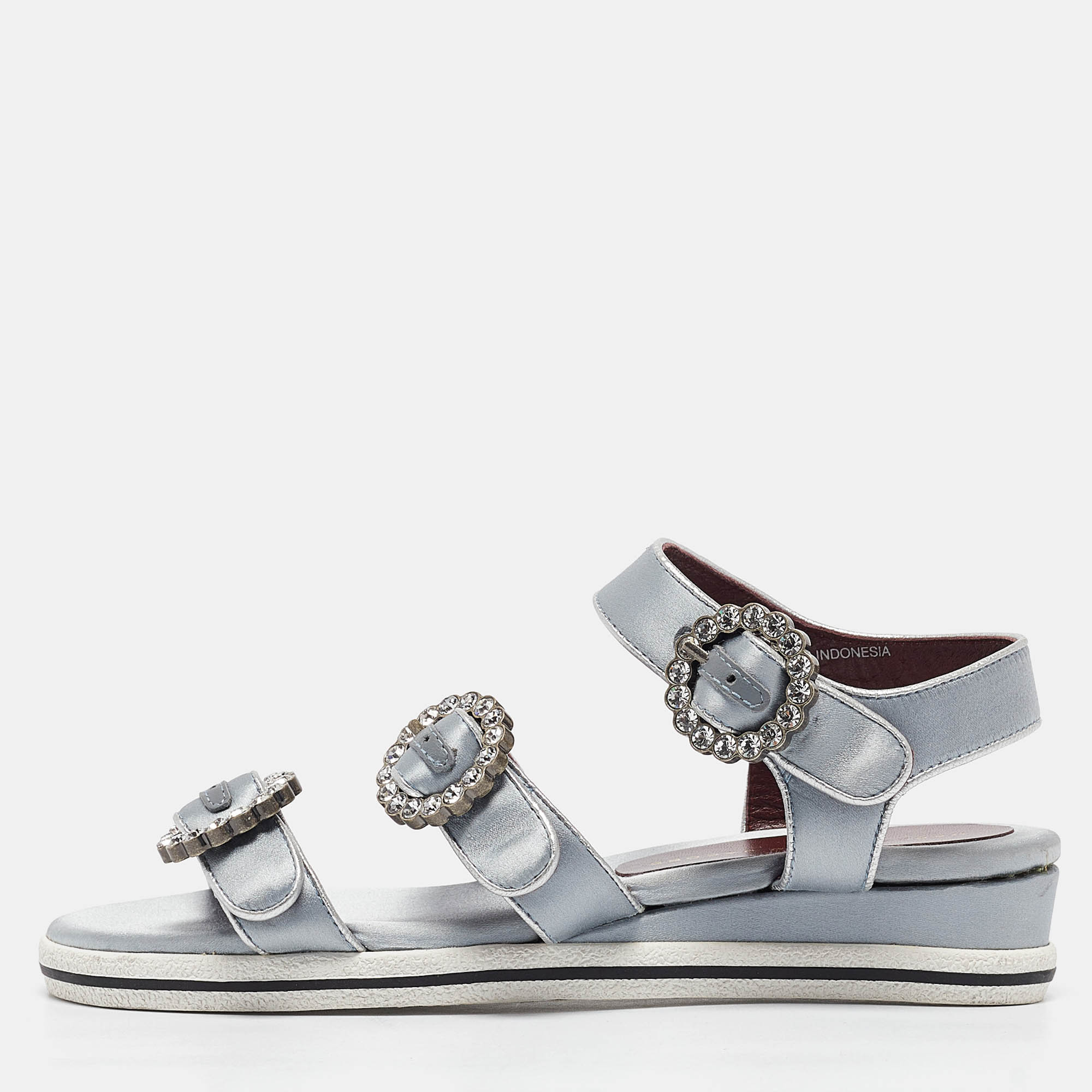 

Marc by Marc Jacobs Grey Satin Crystal Embellished Flat Sandals Size 36