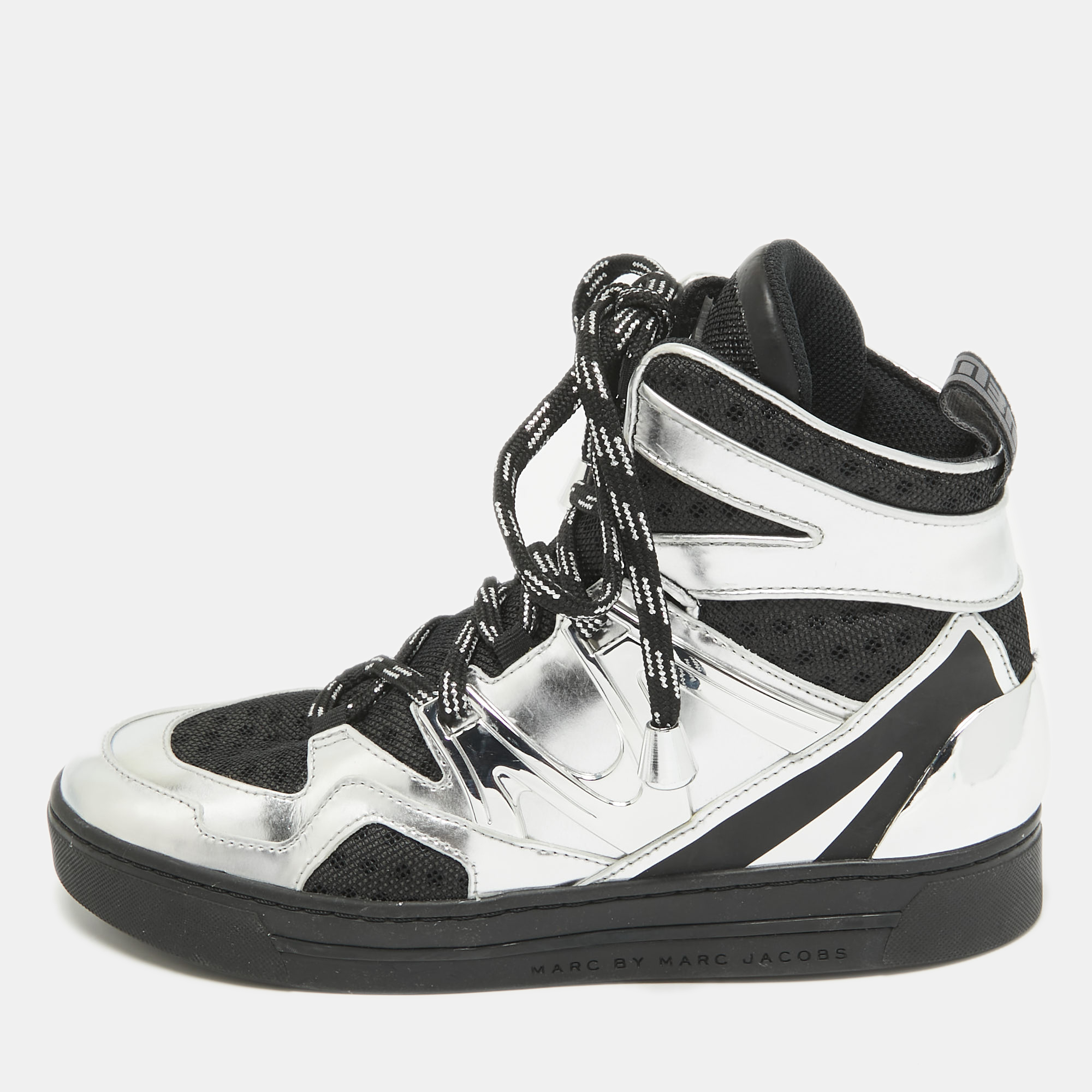 

Marc by Marc Jacobs Silver Leather Mesh High Top Sneakers Size