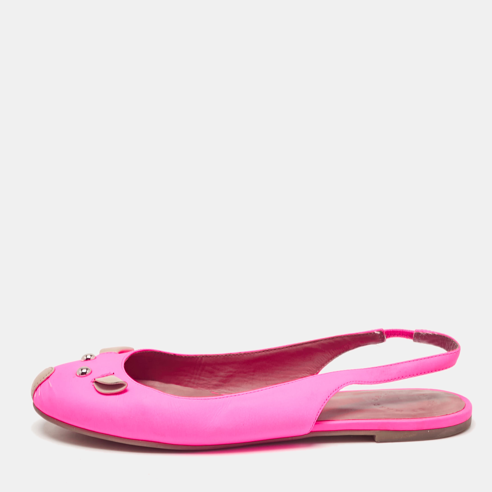 Pre-owned Marc By Marc Jacobs Pink Leather Mouse Slingback Flats Size 37