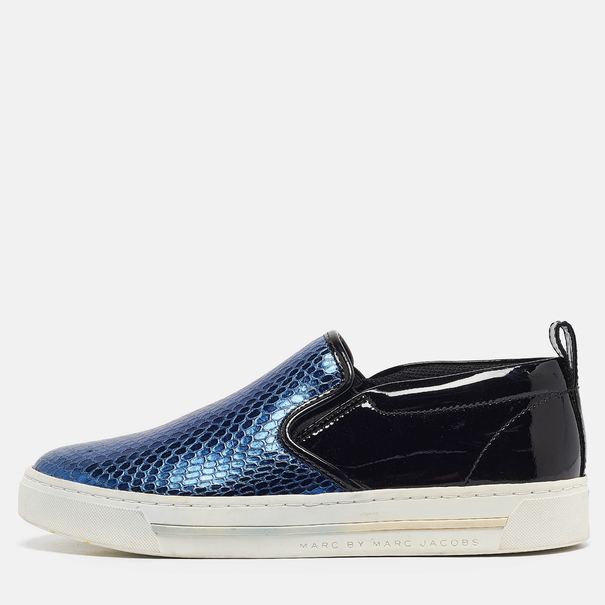 

Marc by Marc Jacobs Black Patent and Python Embossed Leather Slip On Sneakers Size