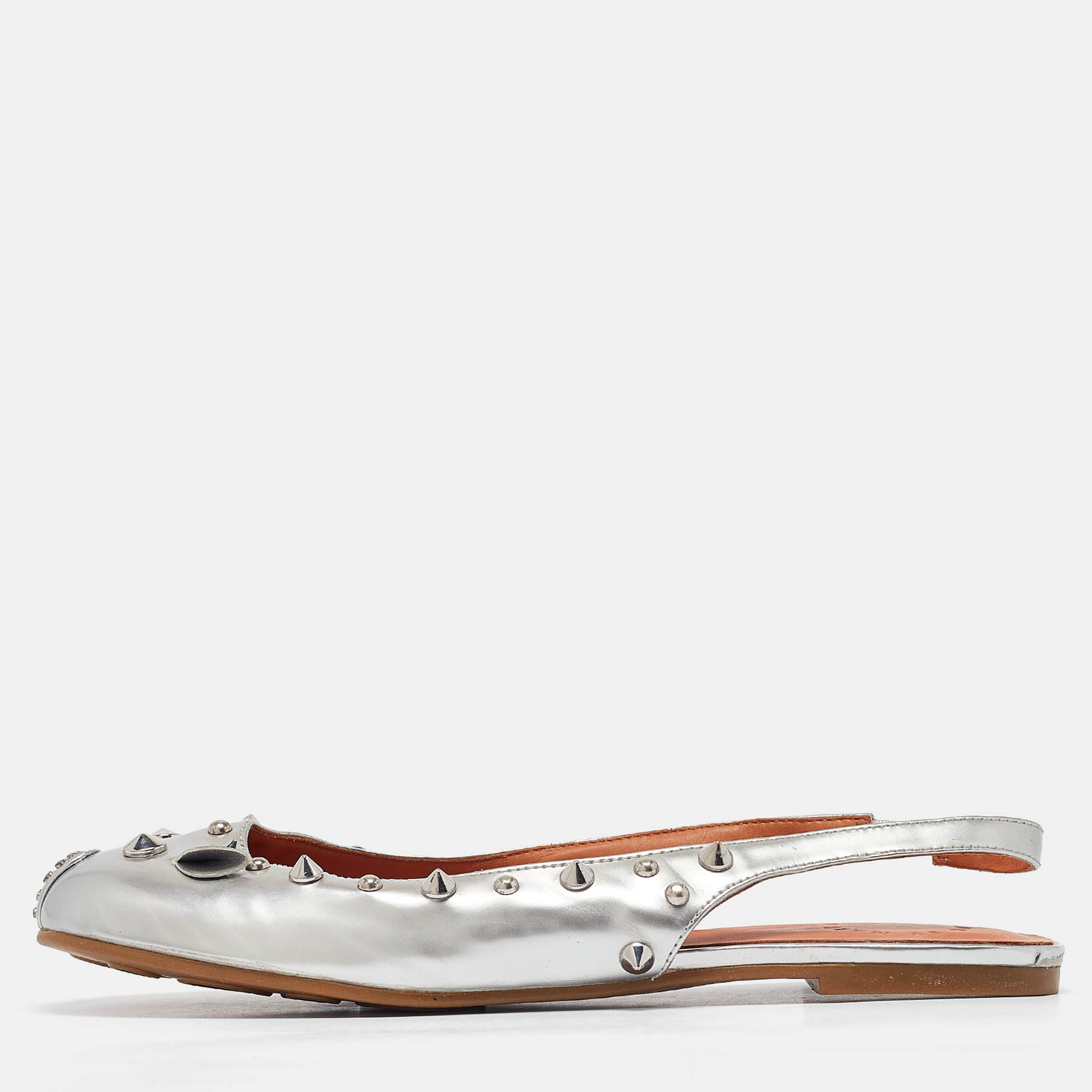 Pre-owned Marc By Marc Jacobs Silver Leather Slingback Flats Size 37