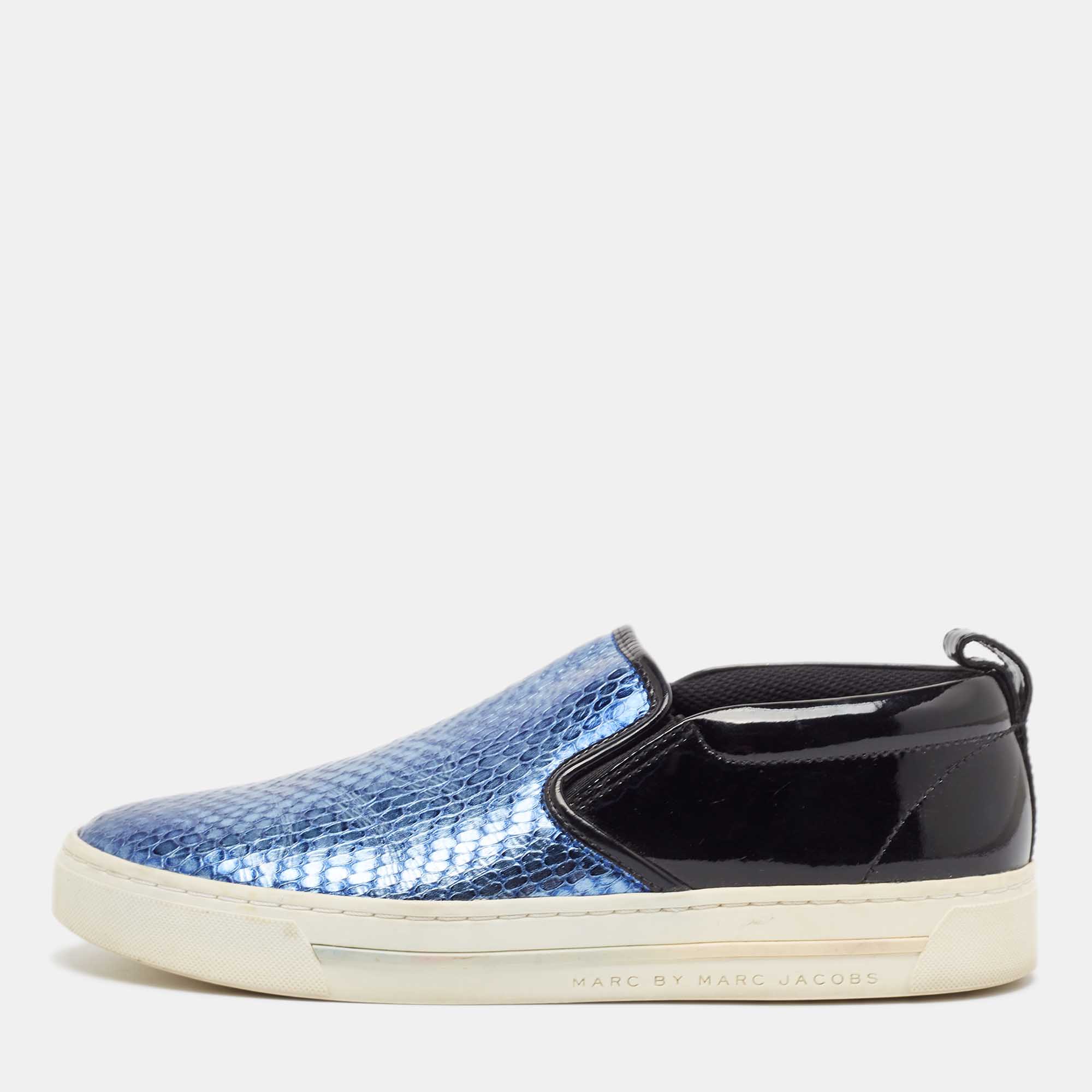 

Marc by Marc Jacobs Blue Patent Leather and Python Embossed Leather Broome Sneakers Size