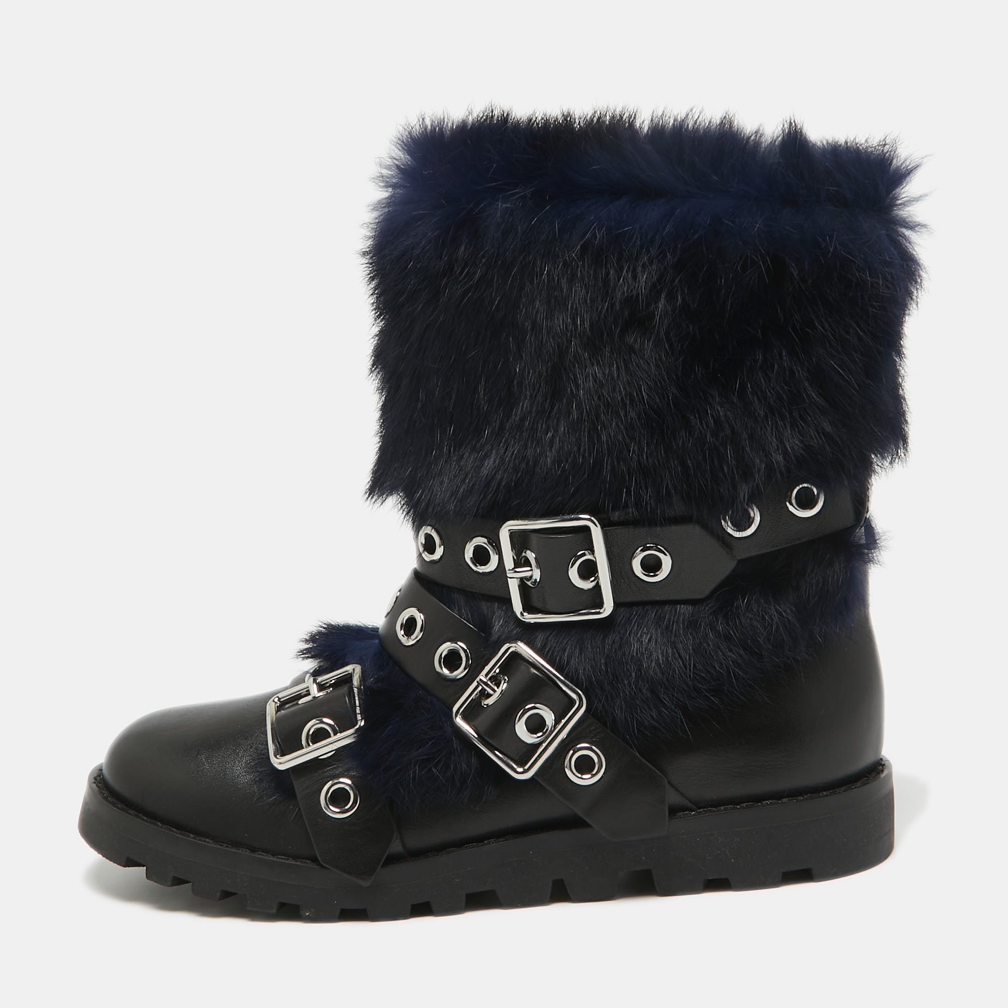 

Marc by Marc Jacobs Black Shearing Fur and Leather Ankle Length Boots Size