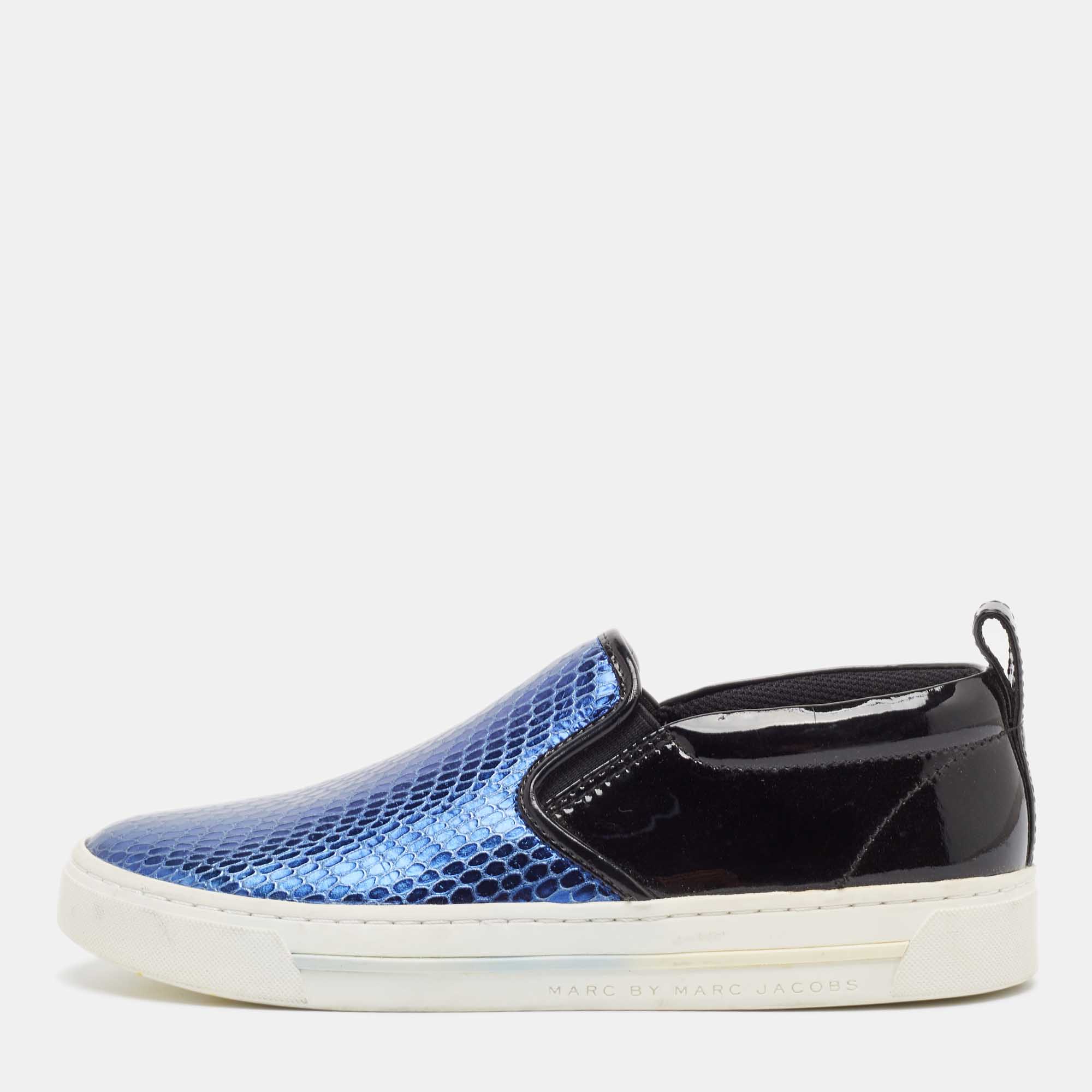 

Marc by Marc Jacobs Black Patent Leather and Python Embossed Leather Broome Sneakers Size