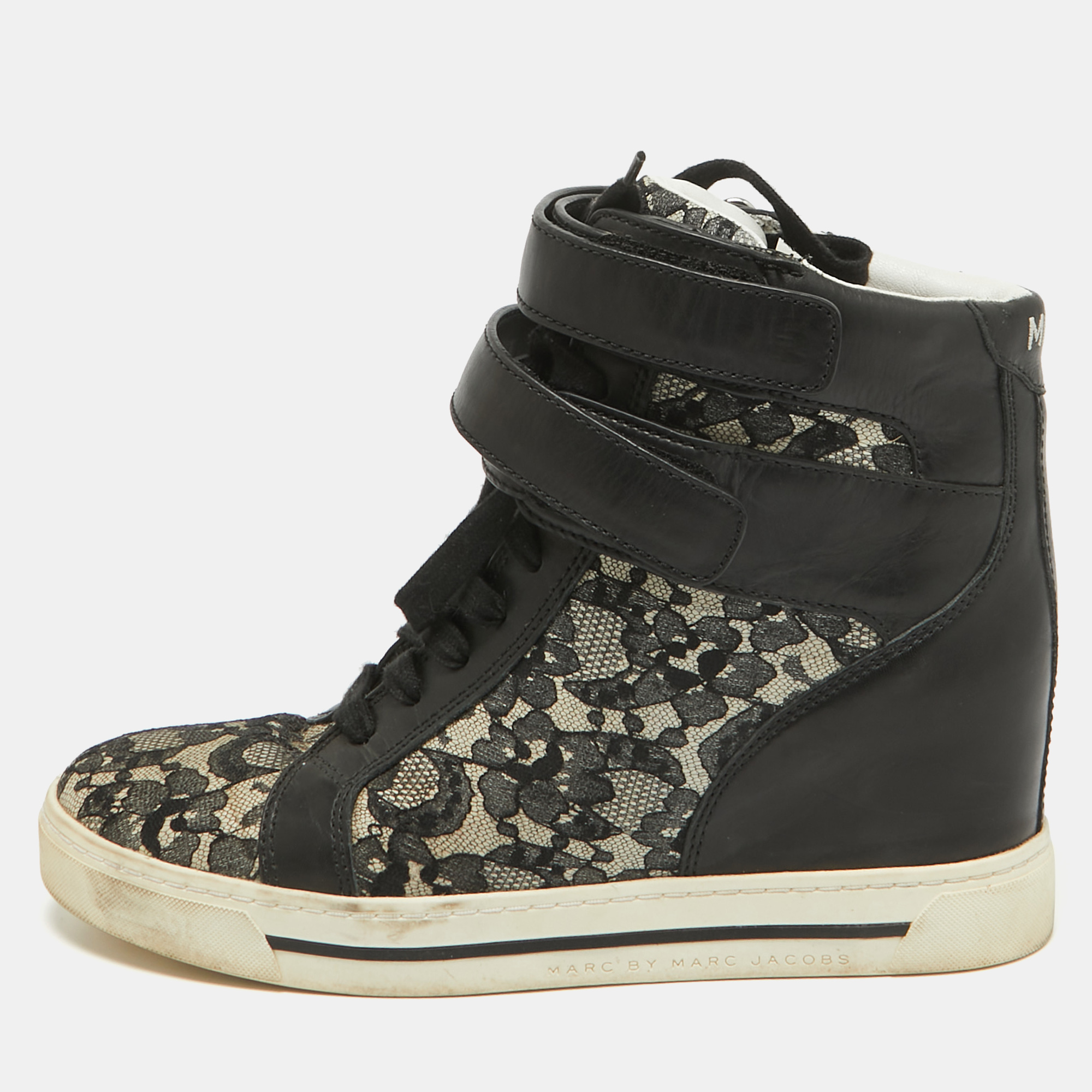 

Marc by Marc Jacobs Black Leather and Mesh High Top Sneakers Size