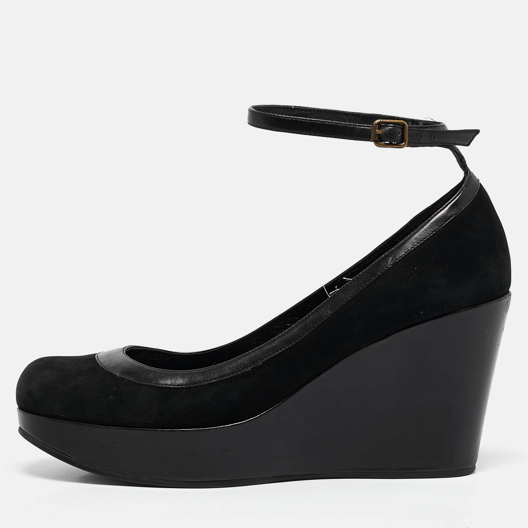 

Marc by Marc Jacobs Black Leather and Nubuck Leather Wedge Pumps Size