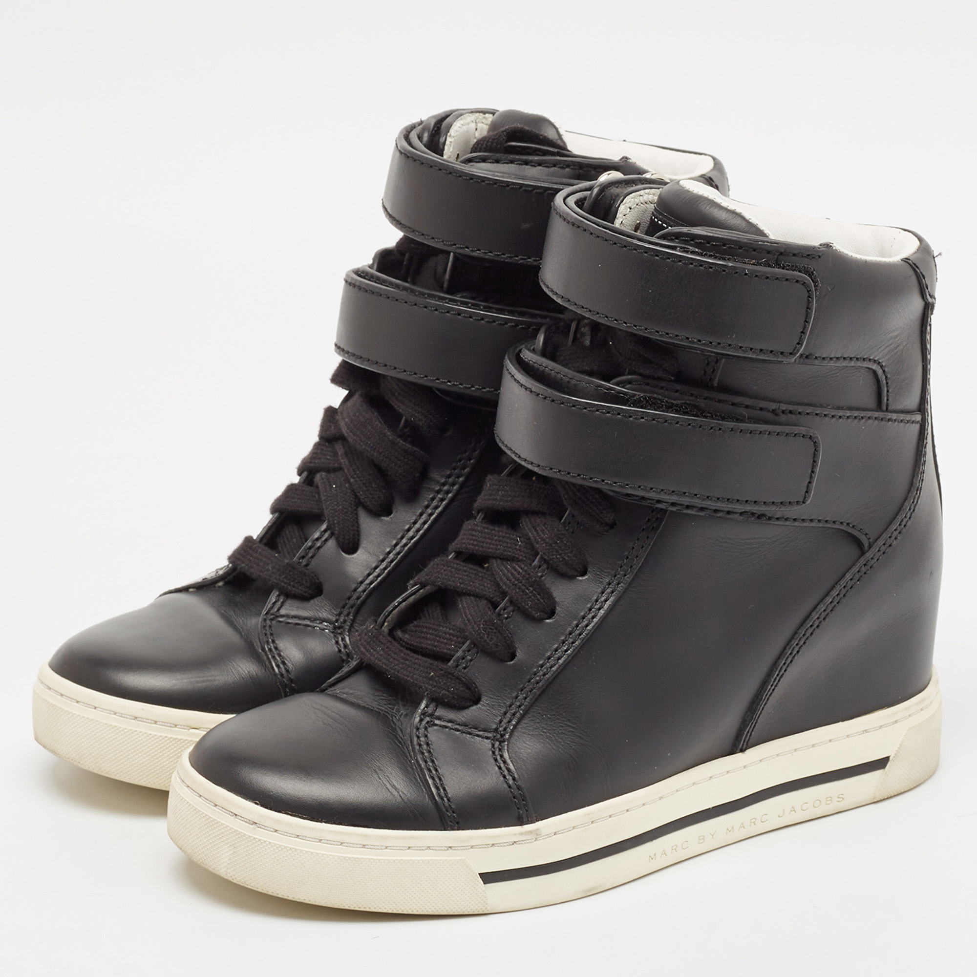 Marc by Marc Jacobs Black Leather High Top Sneakers Size 38 