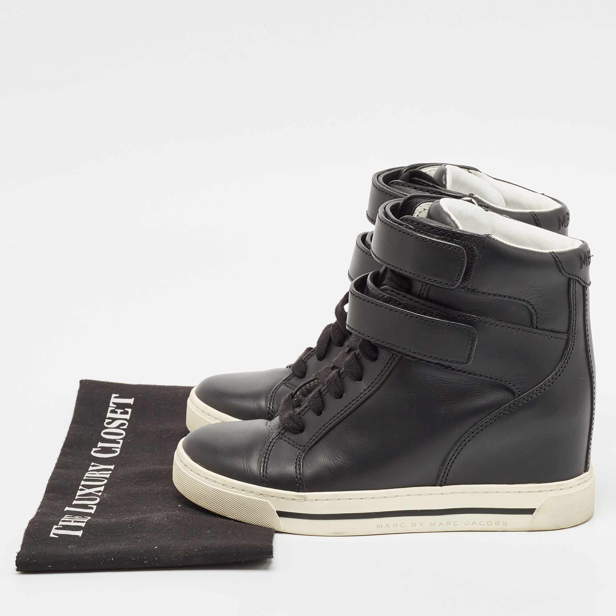 Marc by Marc Jacobs Black Leather High Top Sneakers Size 38 