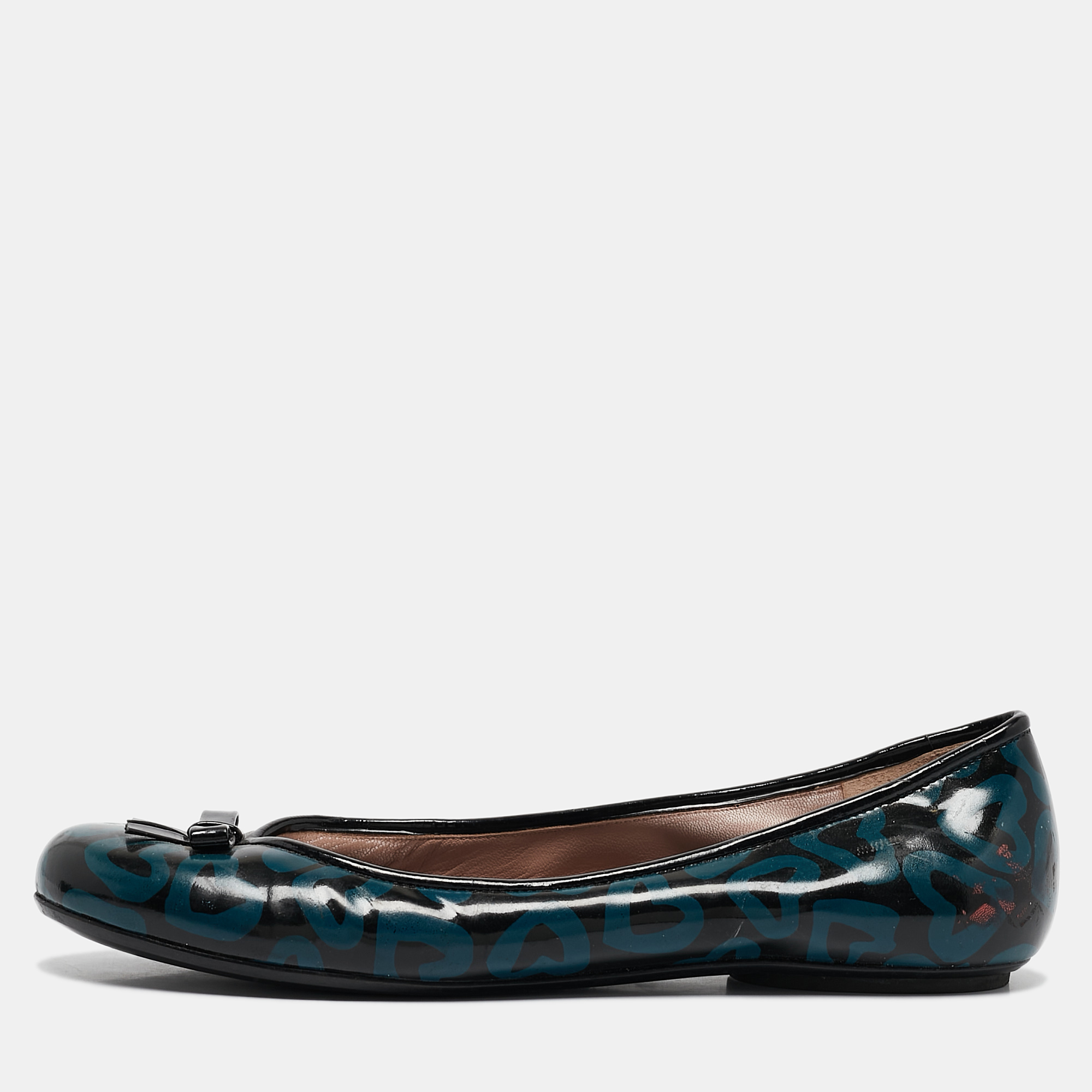 

Marc by Marc Jacobs Blue/Black Heart Patent Leather Bow Ballet Flats Size