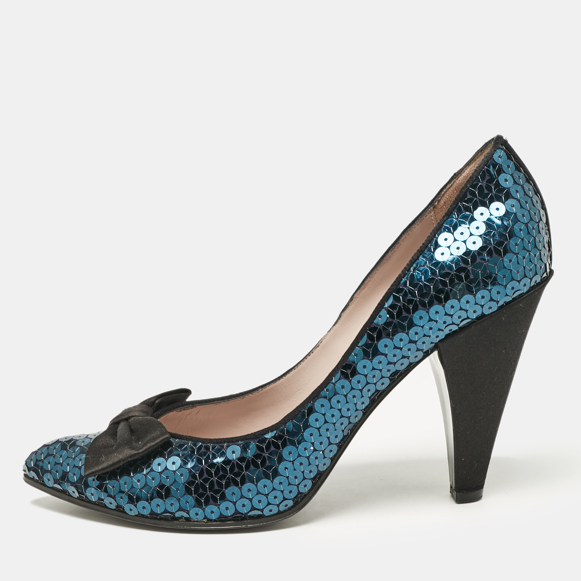 

Marc by Marc Jacobs Blue/Black Sequins Block Heel Pumps Size