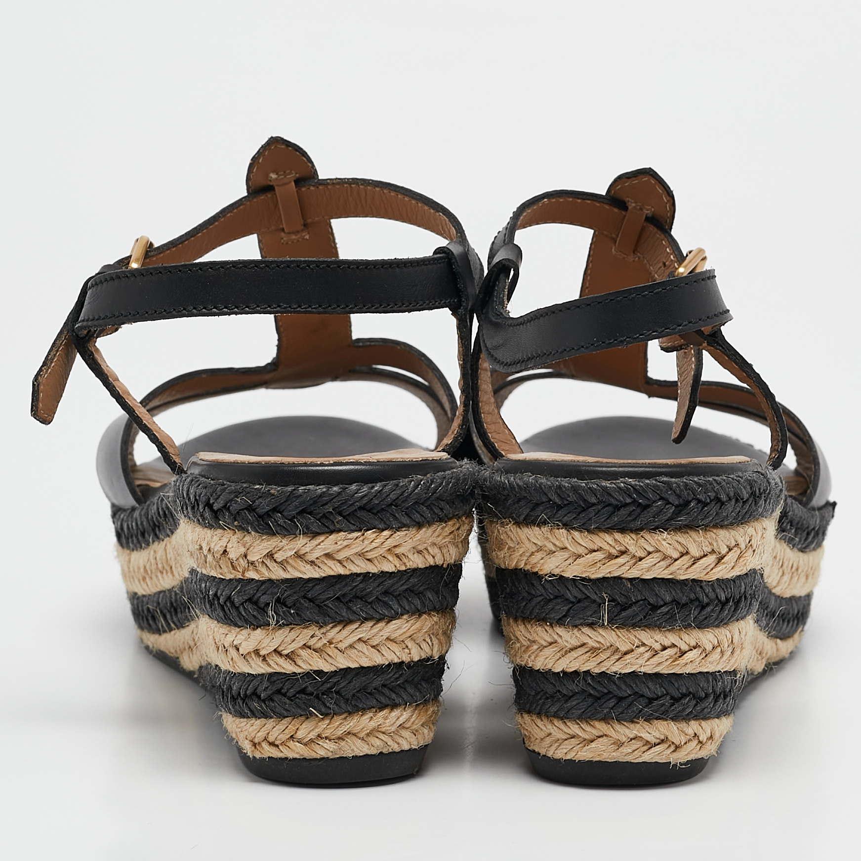 Marc by Marc Jacobs Black Leather Stripe Espadrille Wedge Sandals Size 39 