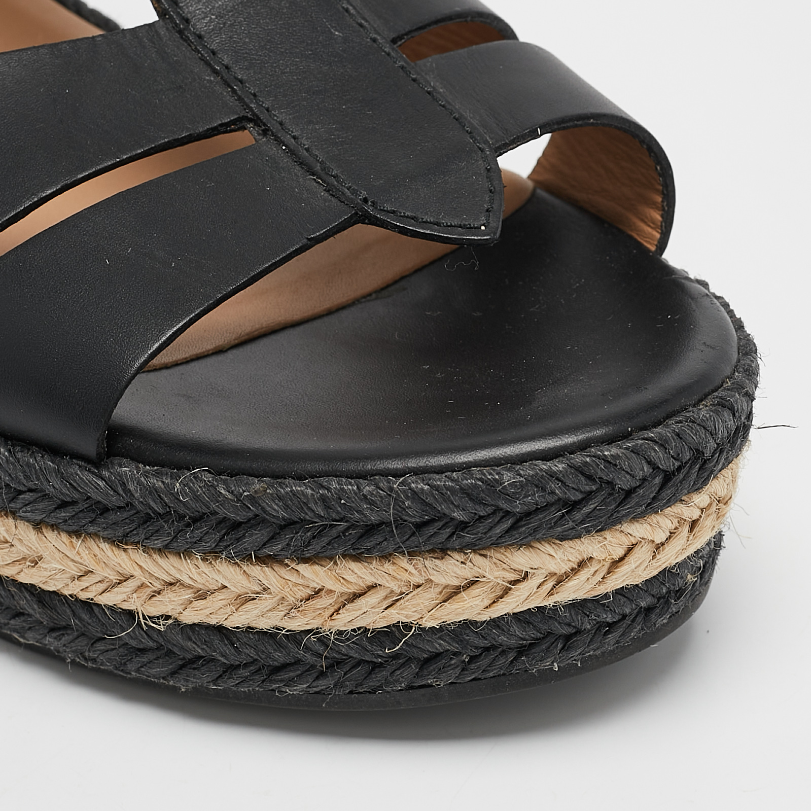 Marc by Marc Jacobs Black Leather Stripe Espadrille Wedge Sandals Size 39 