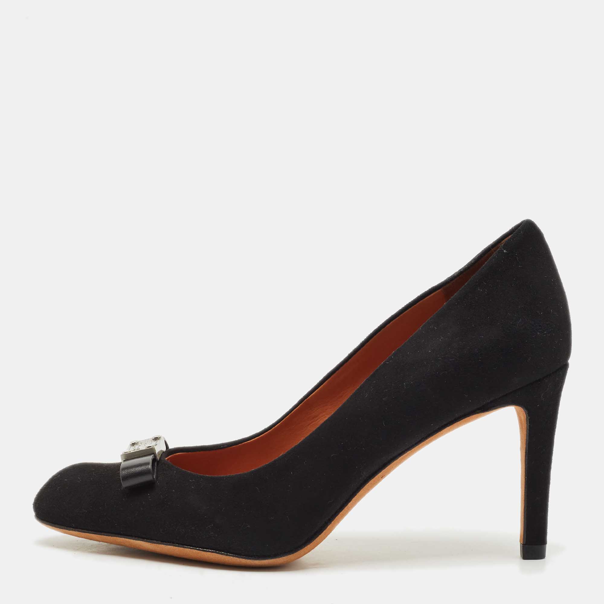 

Marc by Marc Jacobs Black Nubuck Leather Metal Bow Pumps Size
