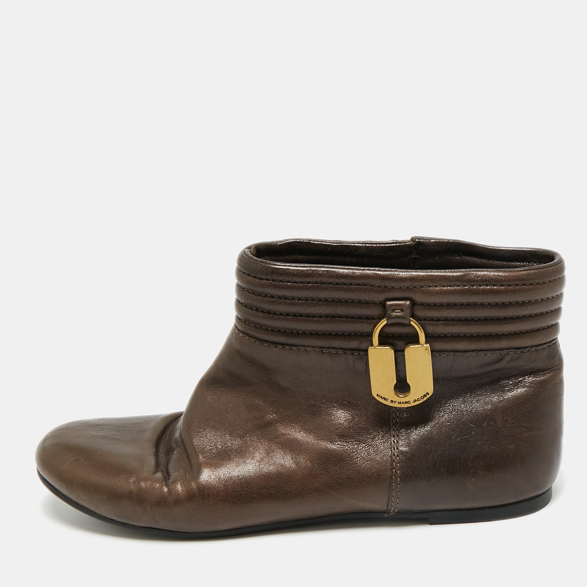 

Marc by Marc Jacobs Brown Leather Ankle Length Engineer Buckle Boots Size