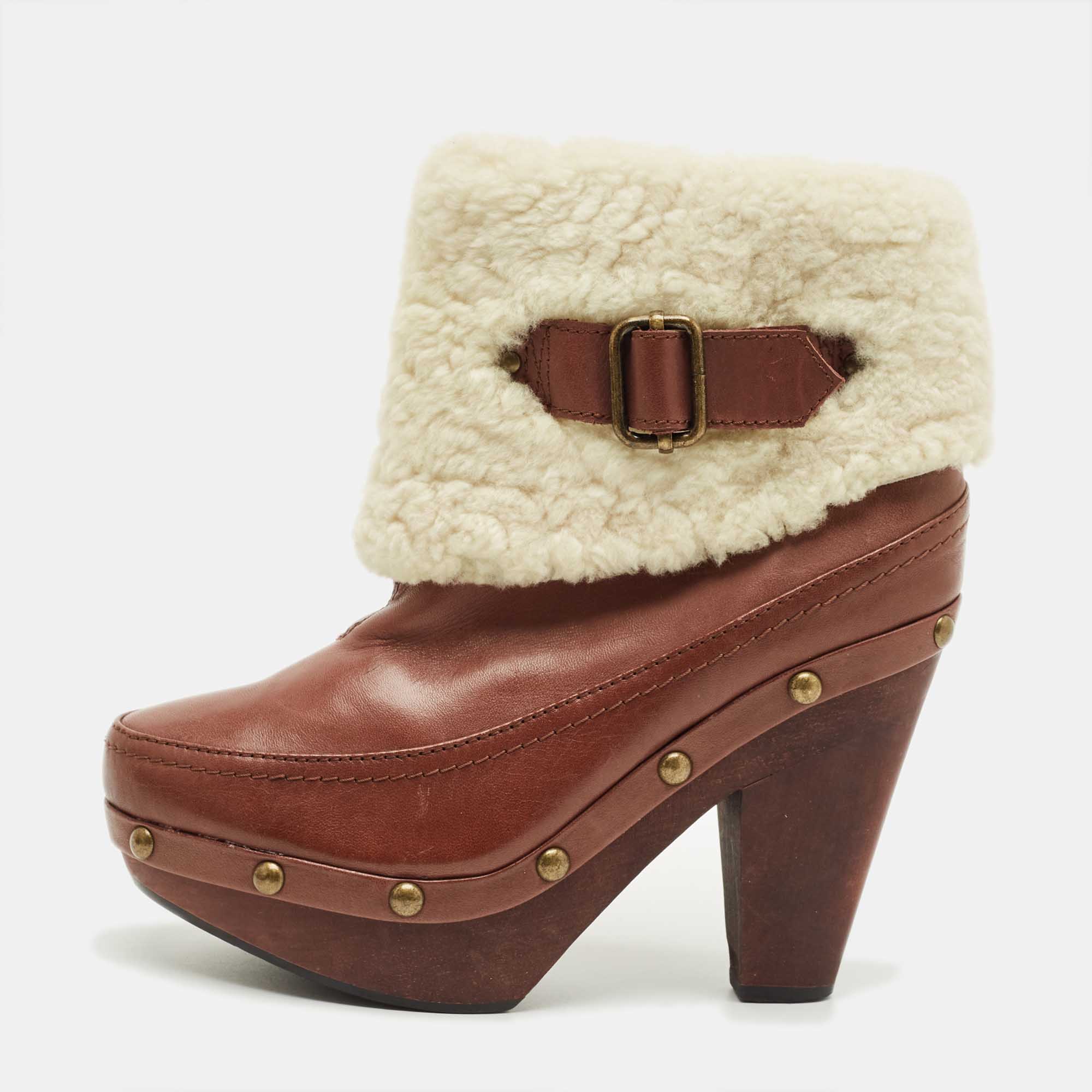 

Marc by Marc Jacobs Brown Leather and Shearling Ankle Length Boots Size
