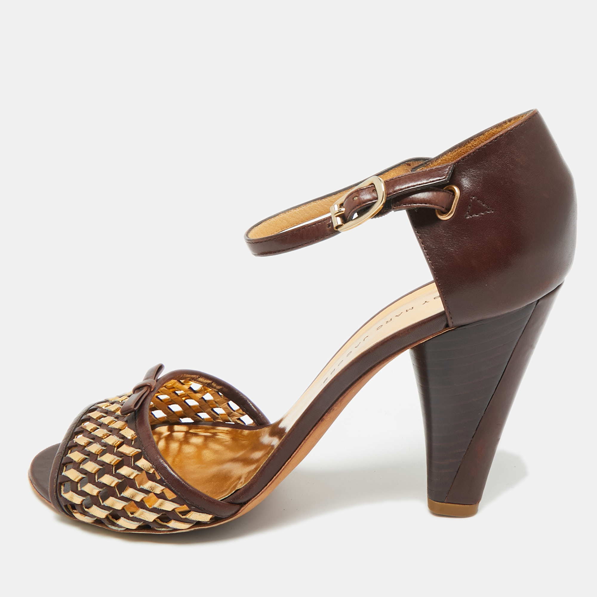 

Marc by Marc Jacobs Brown/Gold Leather Bow Ankle Strap Sandals Size