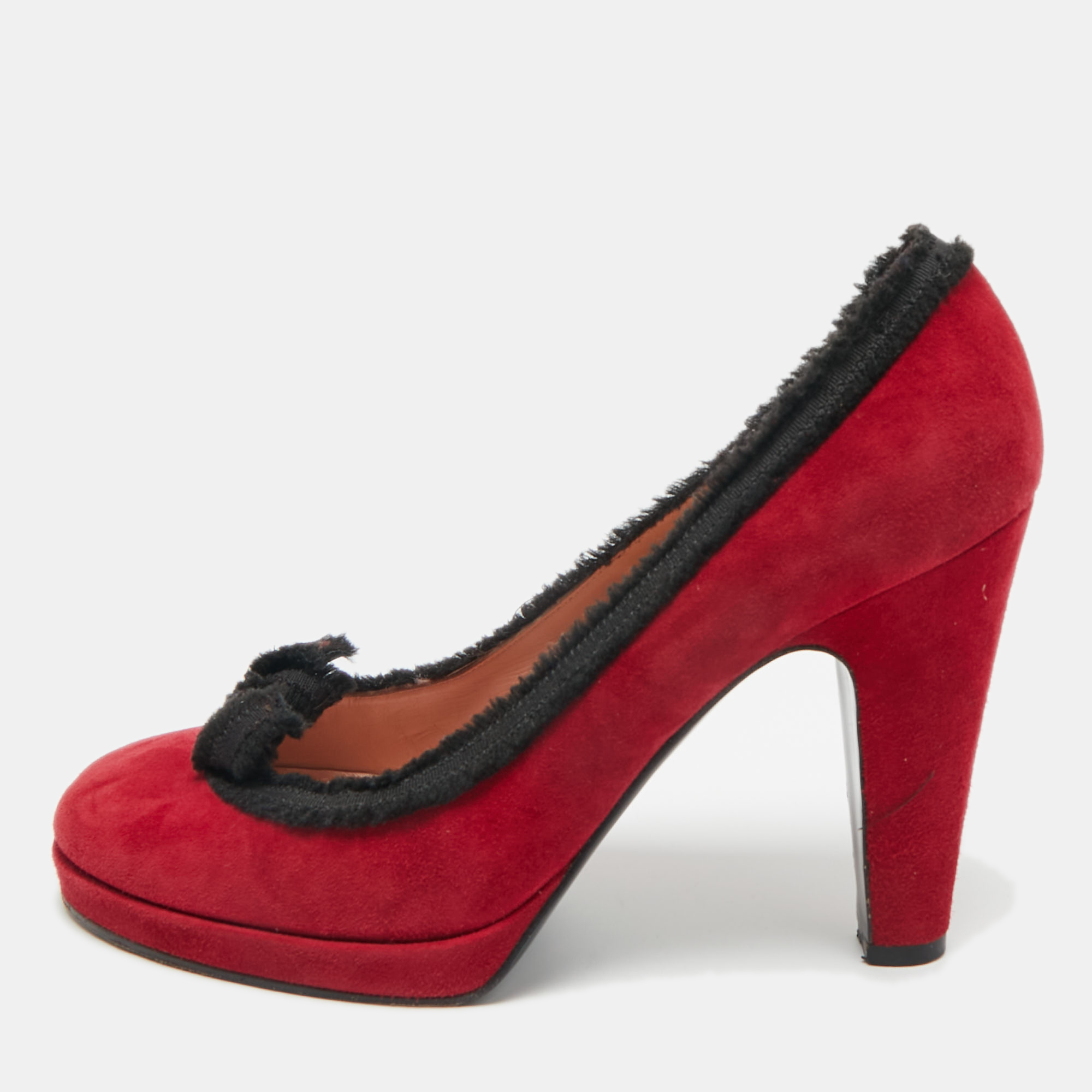 Pre-owned Marc By Marc Jacobs Burgundy/black Suede Platform Pumps Size 38