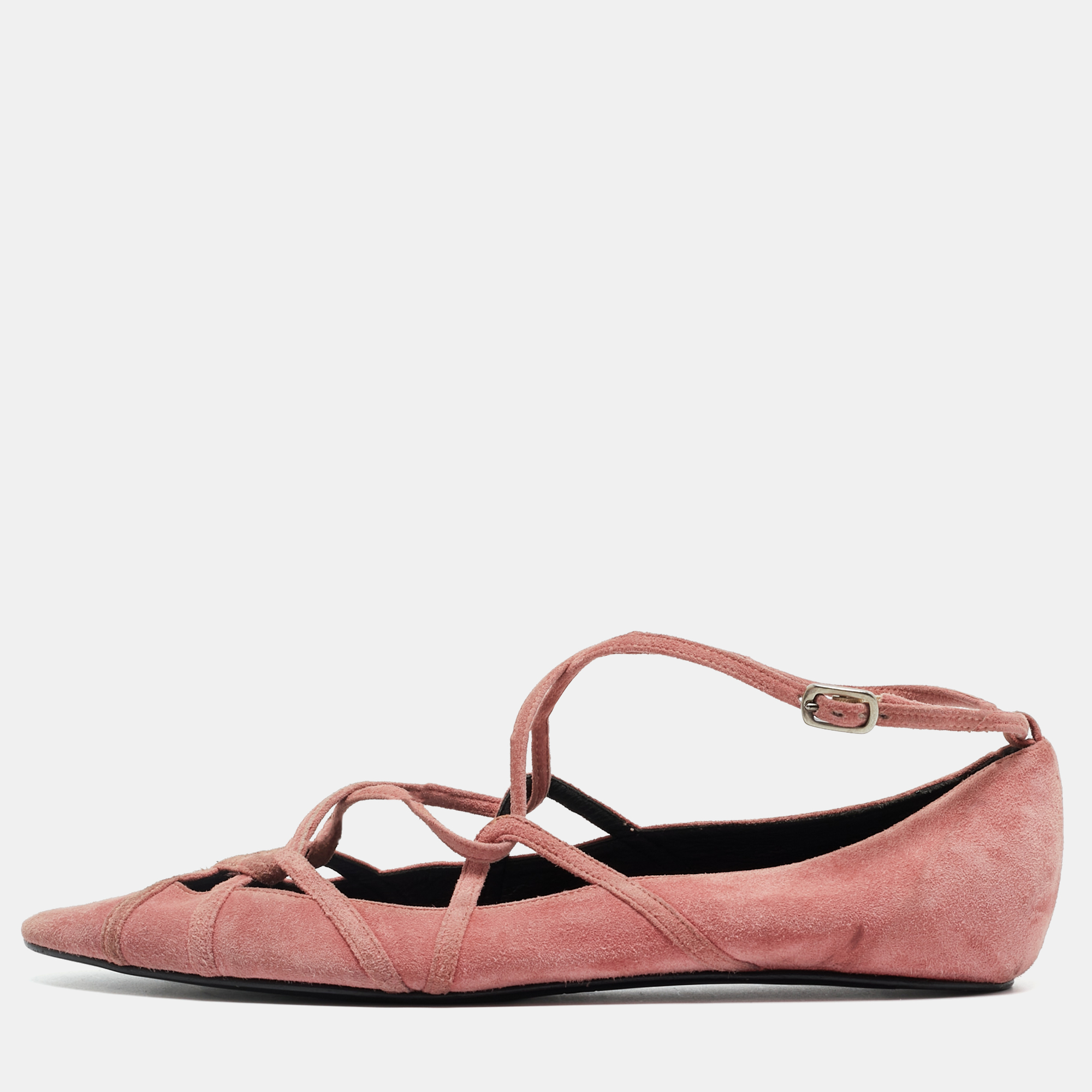 Pre-owned Marc By Marc Jacobs Pink Suede Strappy Ballet Flats Size 37