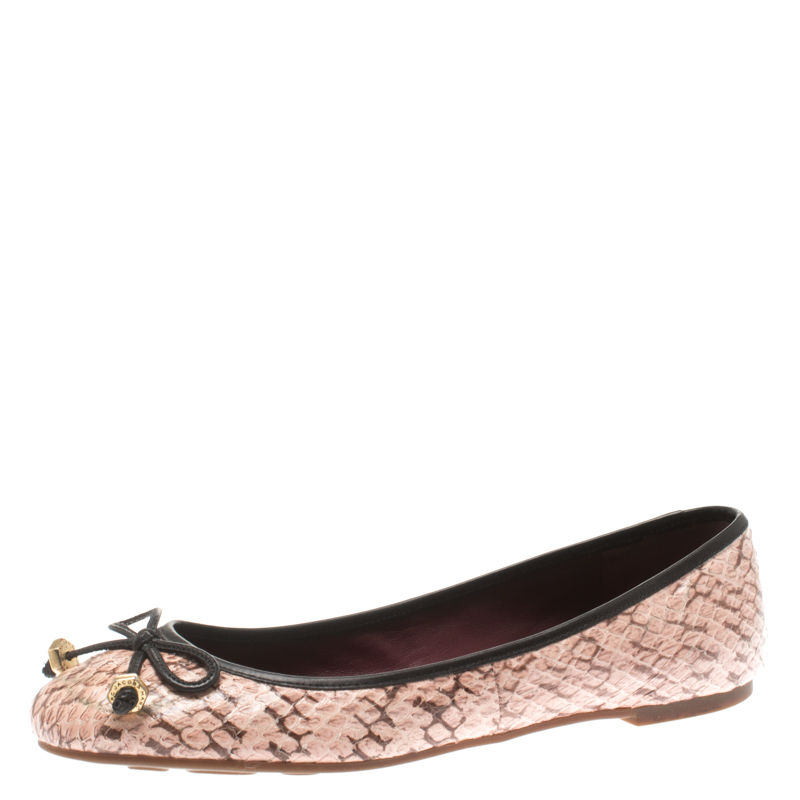 Pre Owned Marc by Marc Jacobs Pink Python Leather Bow Ballet Flats SIze 38.5