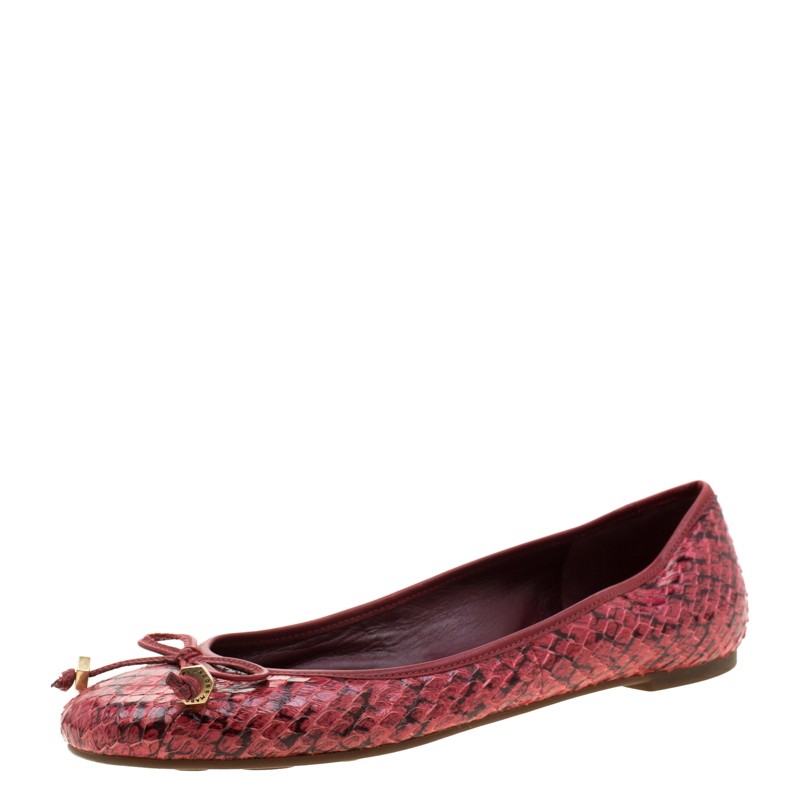 Pre Owned Marc by Marc Jacobs Pink Python Leather Bow Detail Ballet Flats Size 40