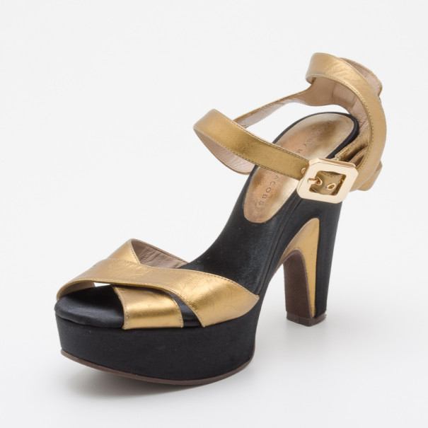 Pre Owned Marc by Marc Jacobs Bronze and Black Platform Sandals Size 37