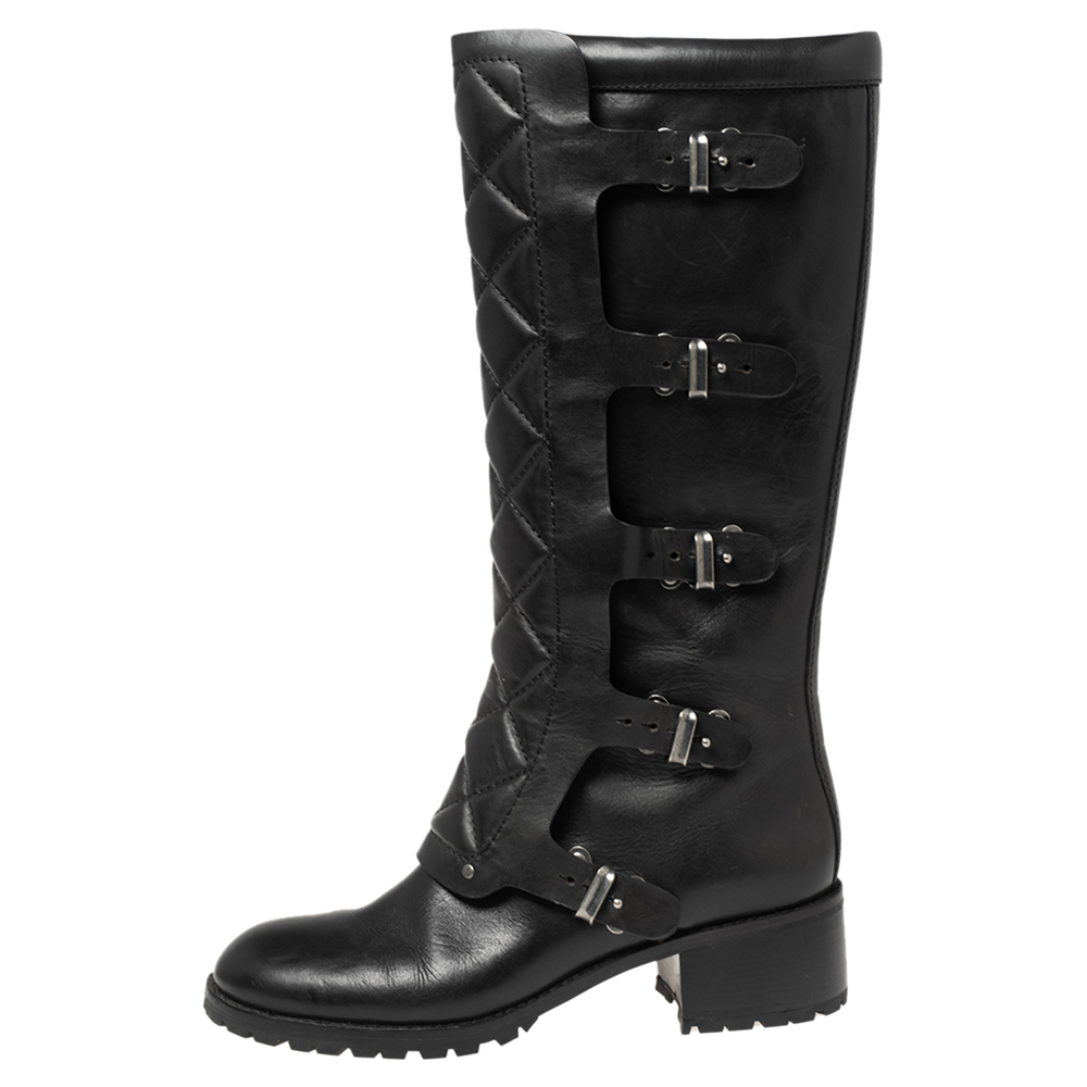 

Marc By Marc Jacobs Black Leather Quilted Multi Strap Knee High Boots Size