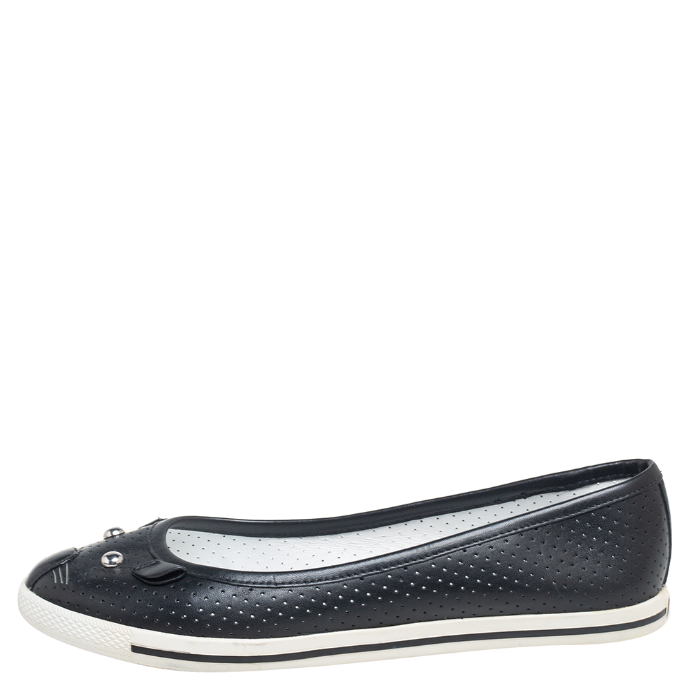 

Marc by Marc Jacobs Black Perforated Leather Mouse Ballet Flats Size