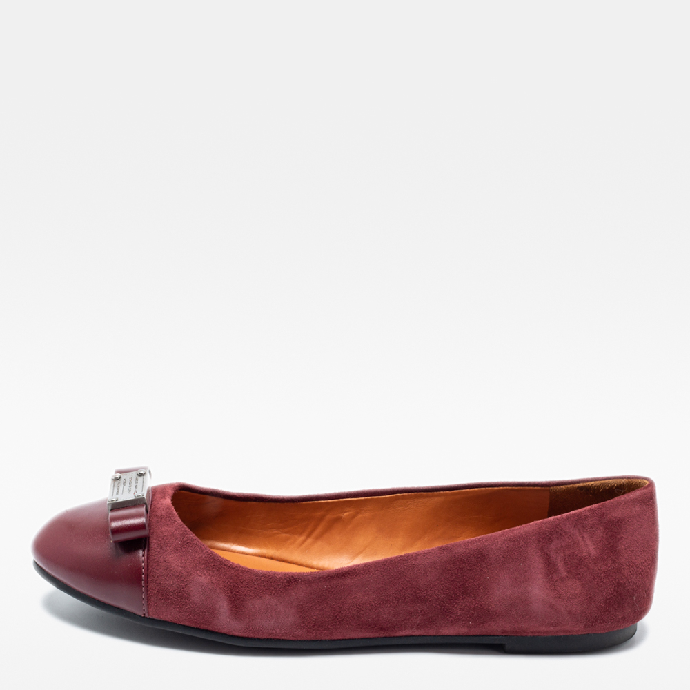 Pre-owned Marc By Marc Jacobs Burgundy Leather And Suede Ballet Flats Size 35.5
