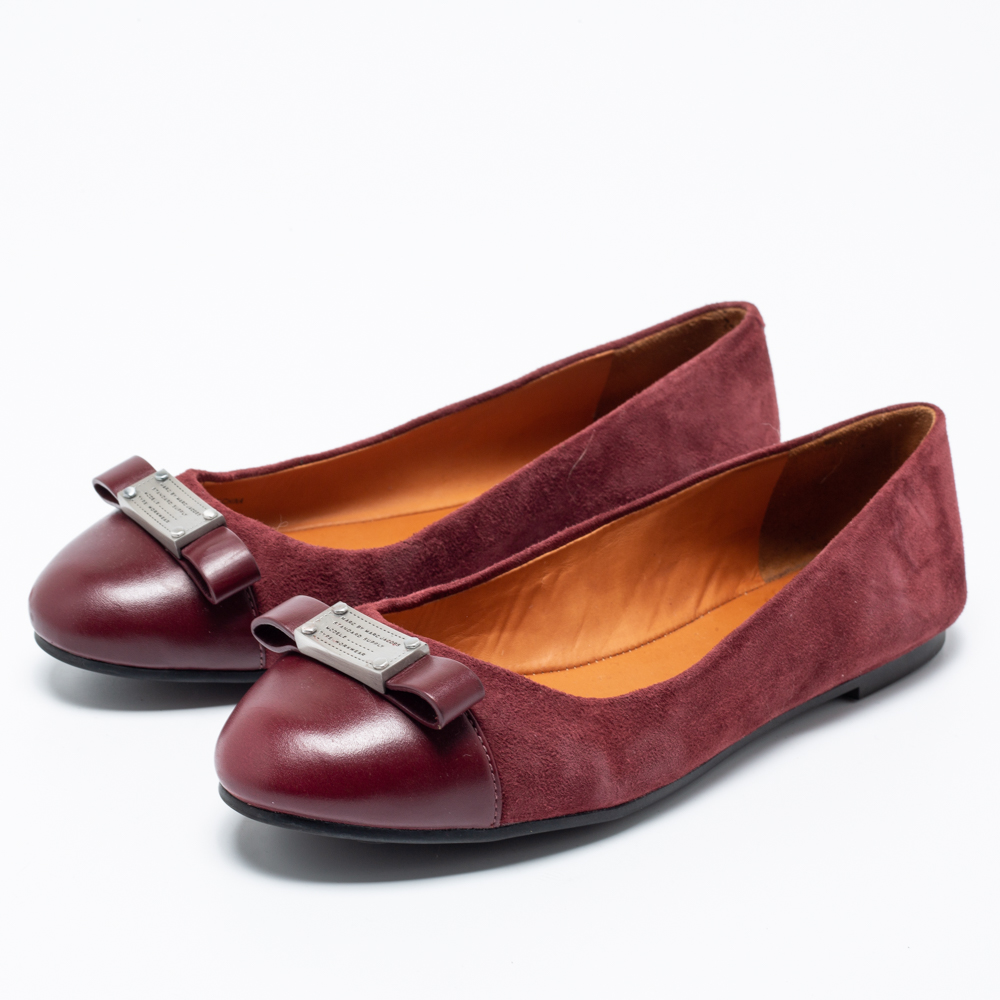 

Marc By Marc Jacobs Burgundy Leather And Suede Ballet Flats Size