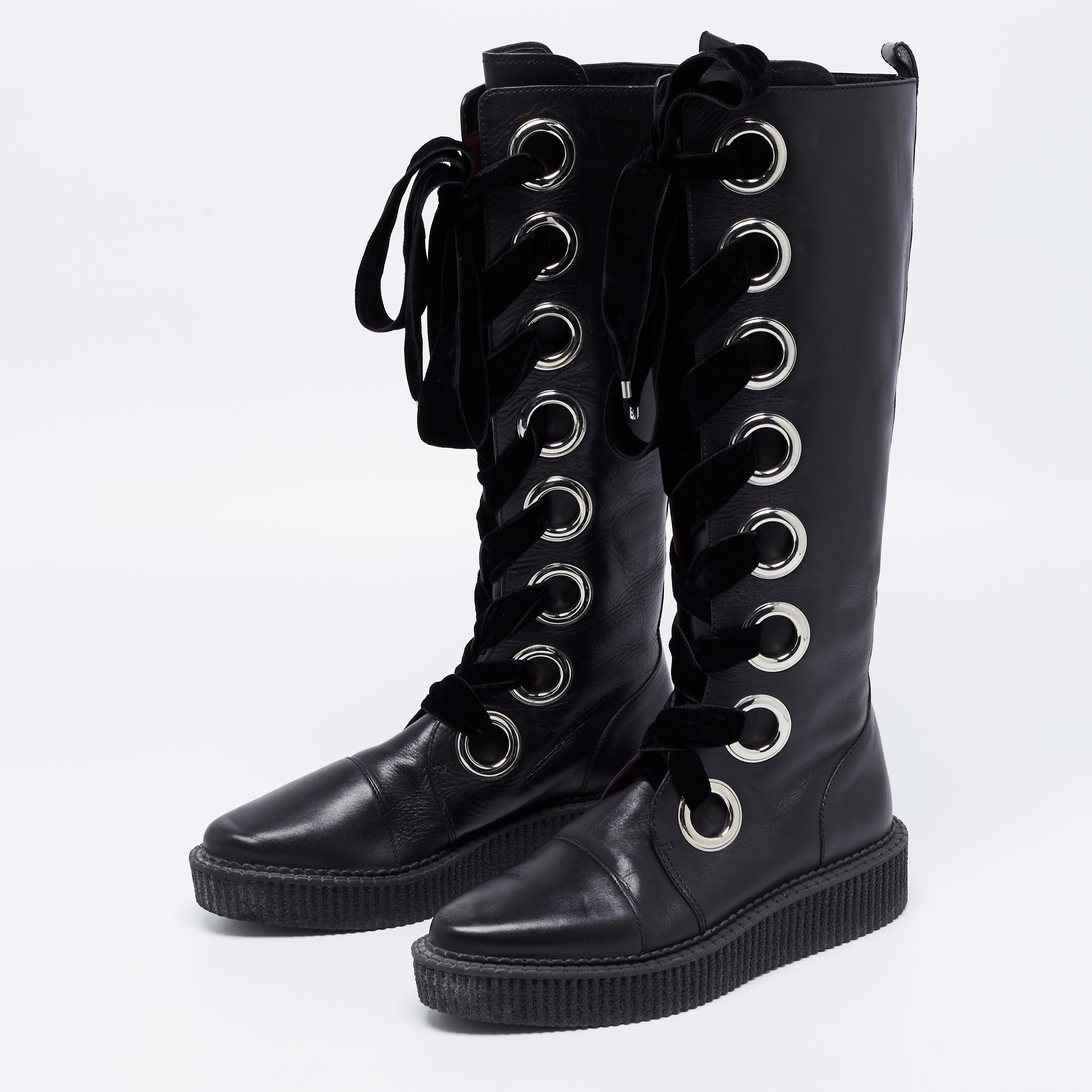 

Marc by Marc Jacobs Black Leather Lace Up Knee High Boots Size