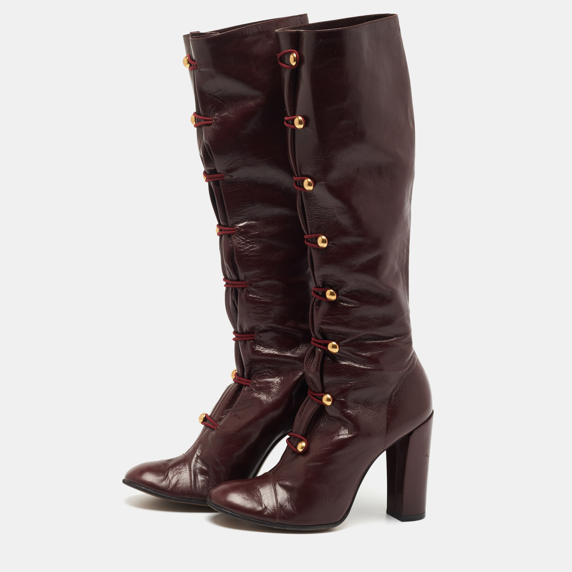 

Marc by Marc Jacobs Burgundy Leather Knee Length Boots Size