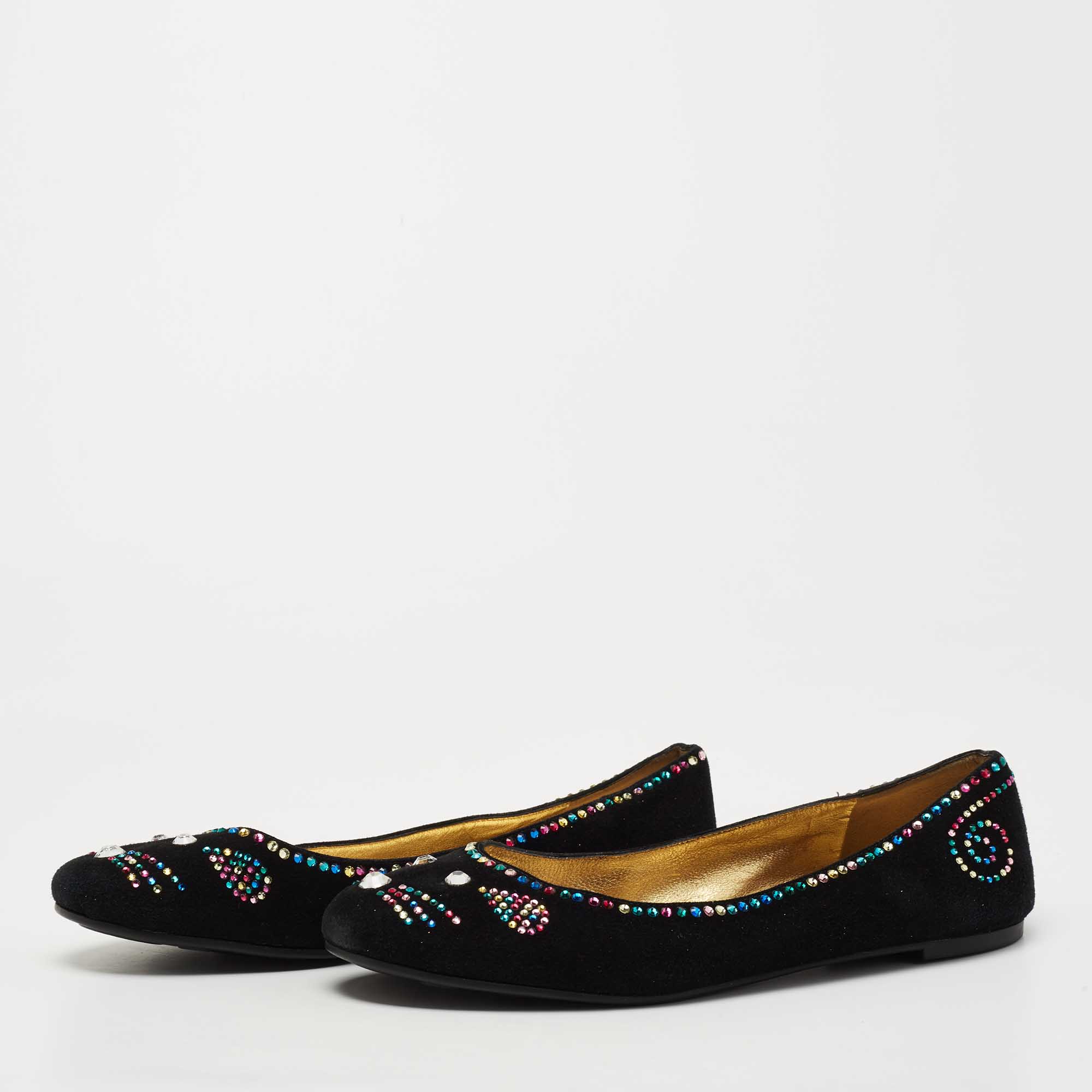 

Marc by Marc Jacobs Black Suede Crystal Embellished Mouse Ballet Flats Size