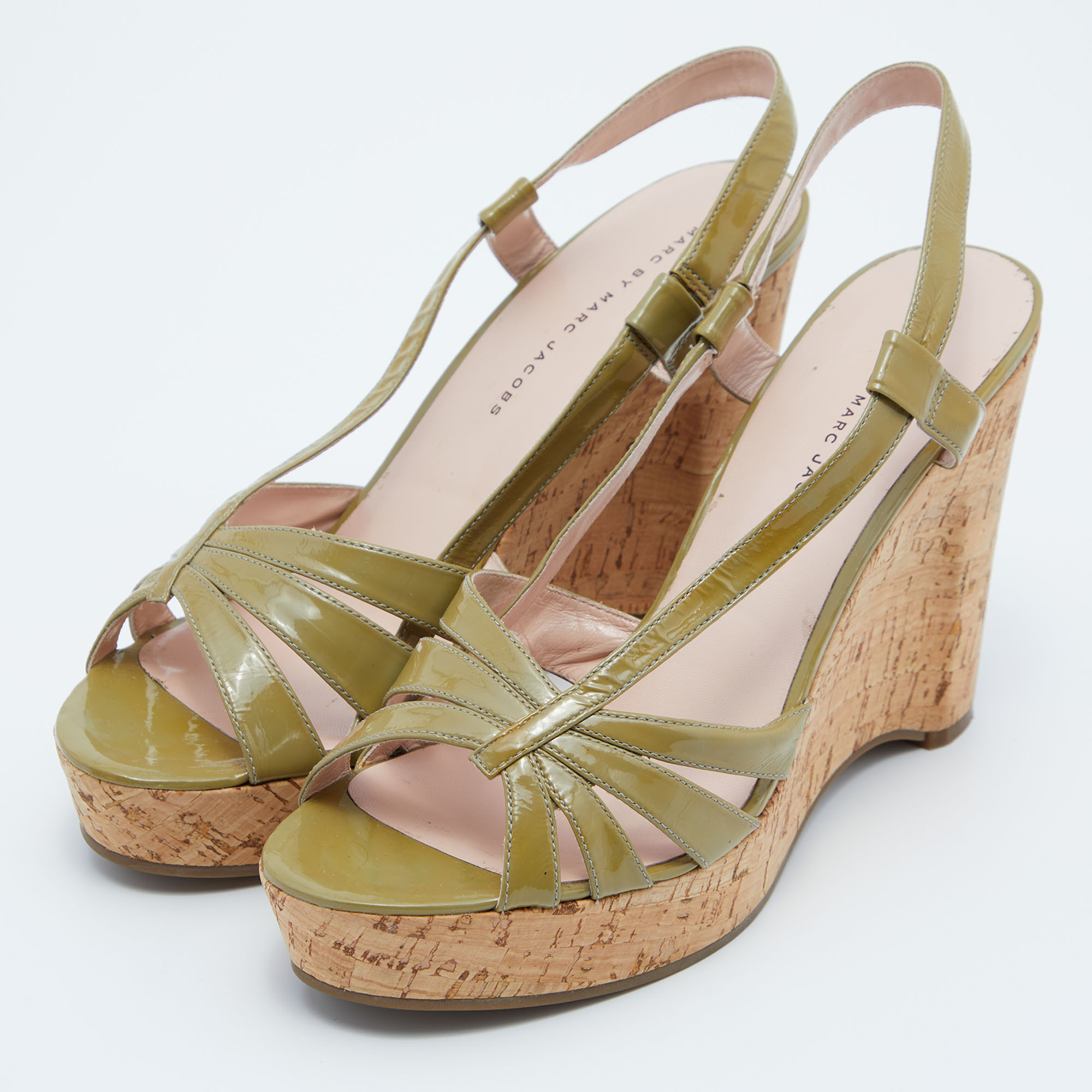 

Marc by Marc Jacobs Green Patent Leather Wedge Platform Ankle Strap Sandals Size