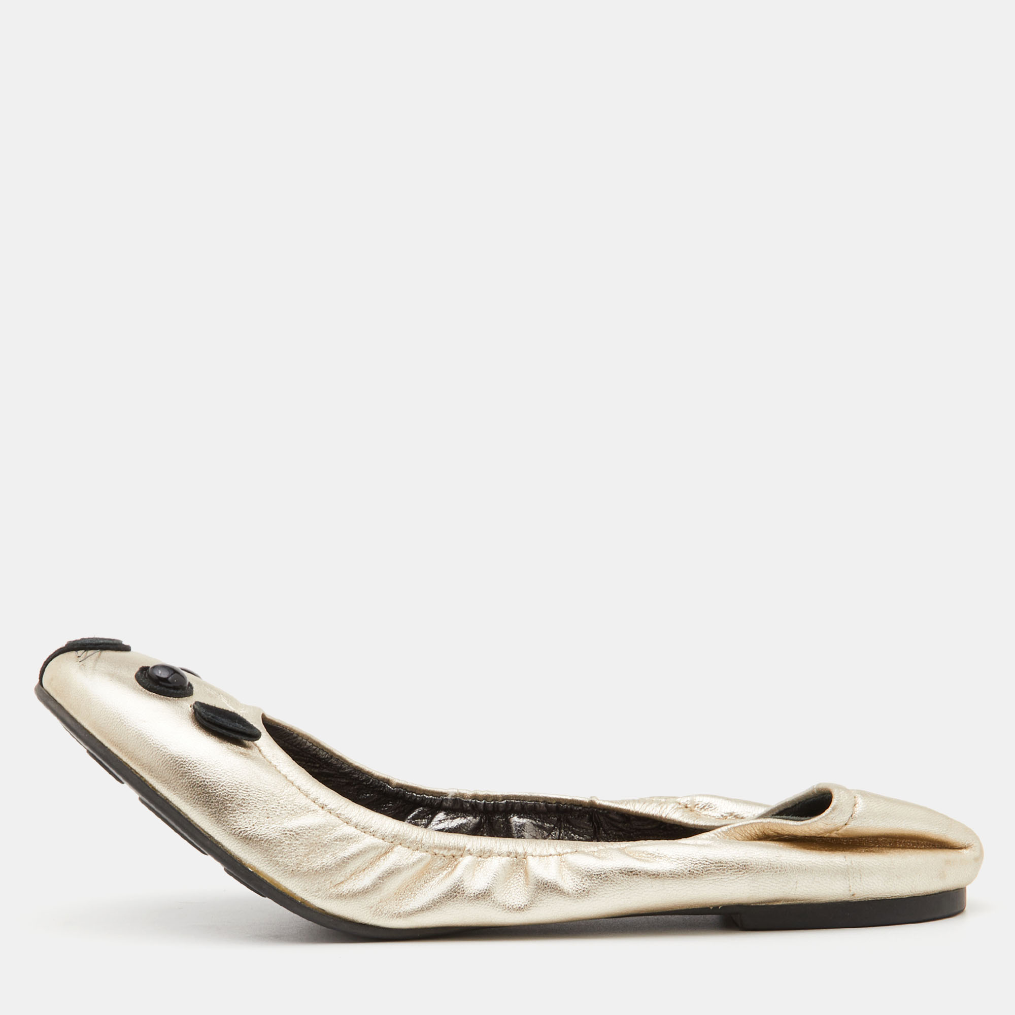 

Marc by Marc Jacobs Gold/Black Leather Mouse Ballet Flats Size