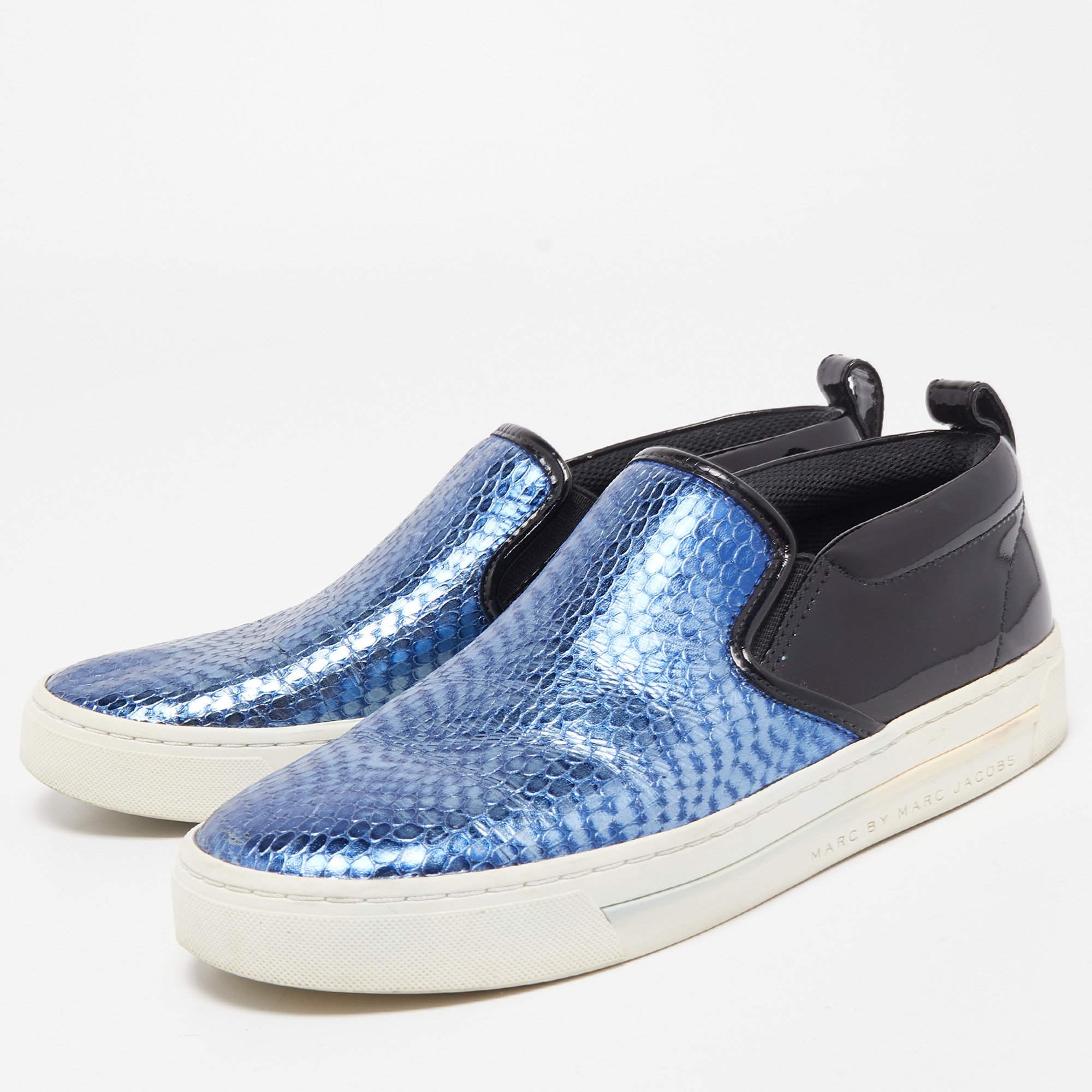

Marc by Marc Jacobs Blue/Black Patent and Python Embossed Leather Broome Sneakers Size