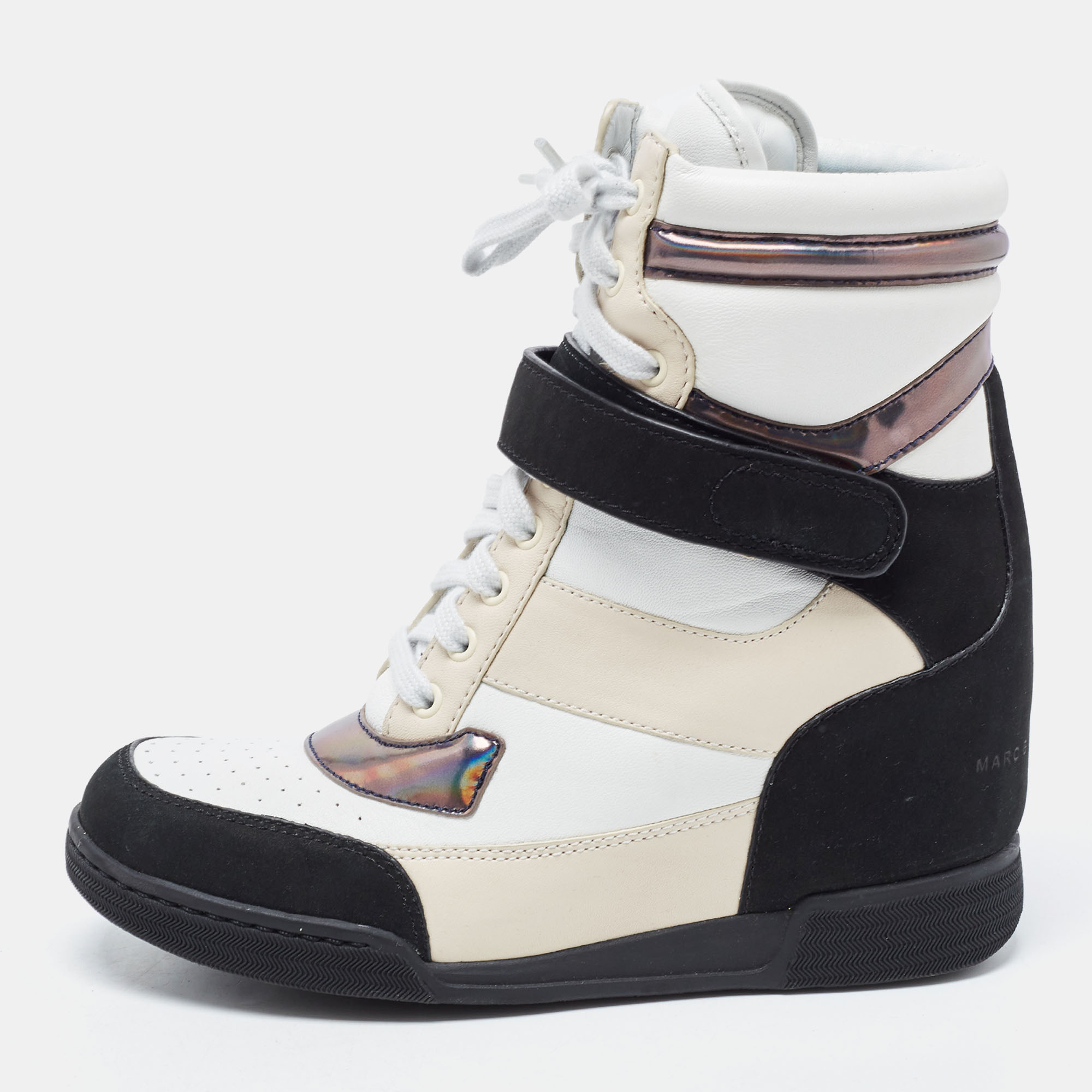 Pre-owned Marc By Marc Jacobs Tri Color Leather Lace Up Wedge Sneakers Size 38 In Multicolor