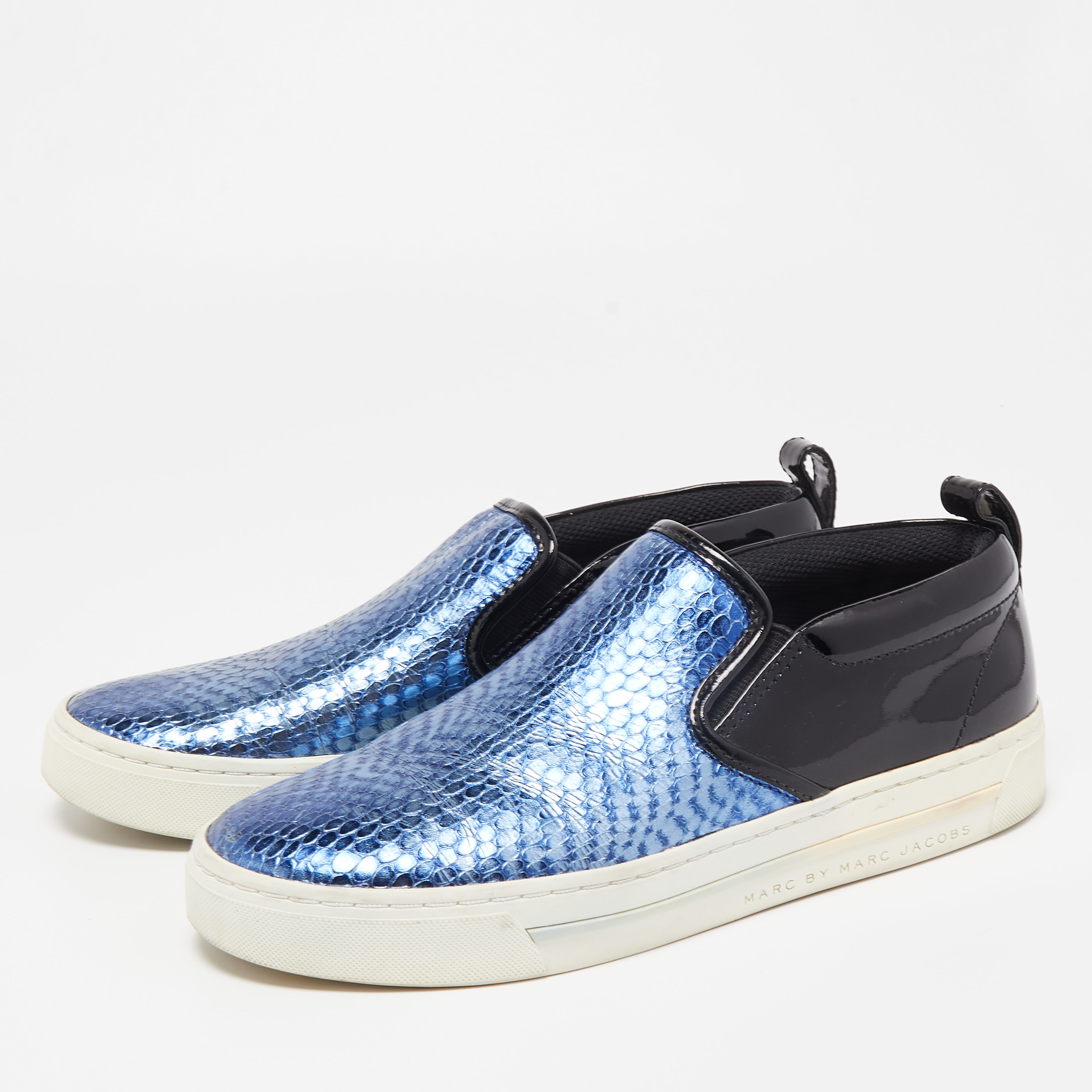 

Marc by Marc Jacobs Blue/Black Patent and Python Embossed Leather Broome Sneakers Size