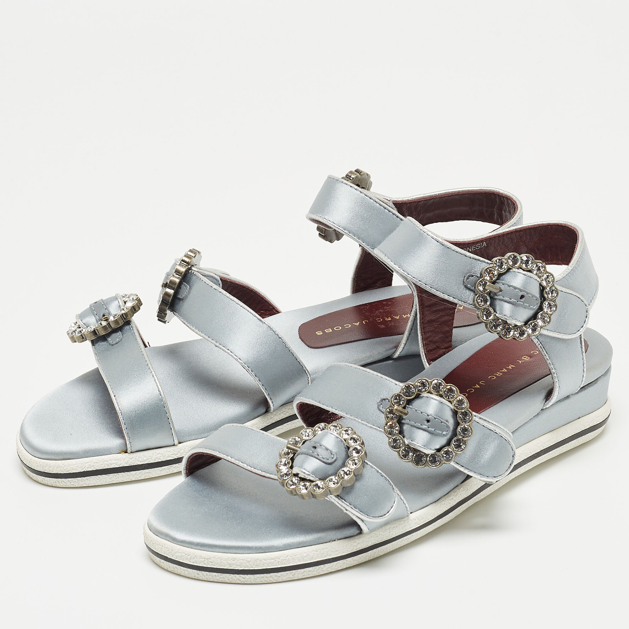 

Marc by Marc Jacobs Grey Satin Charlotte Ankle Strap Sandals Size