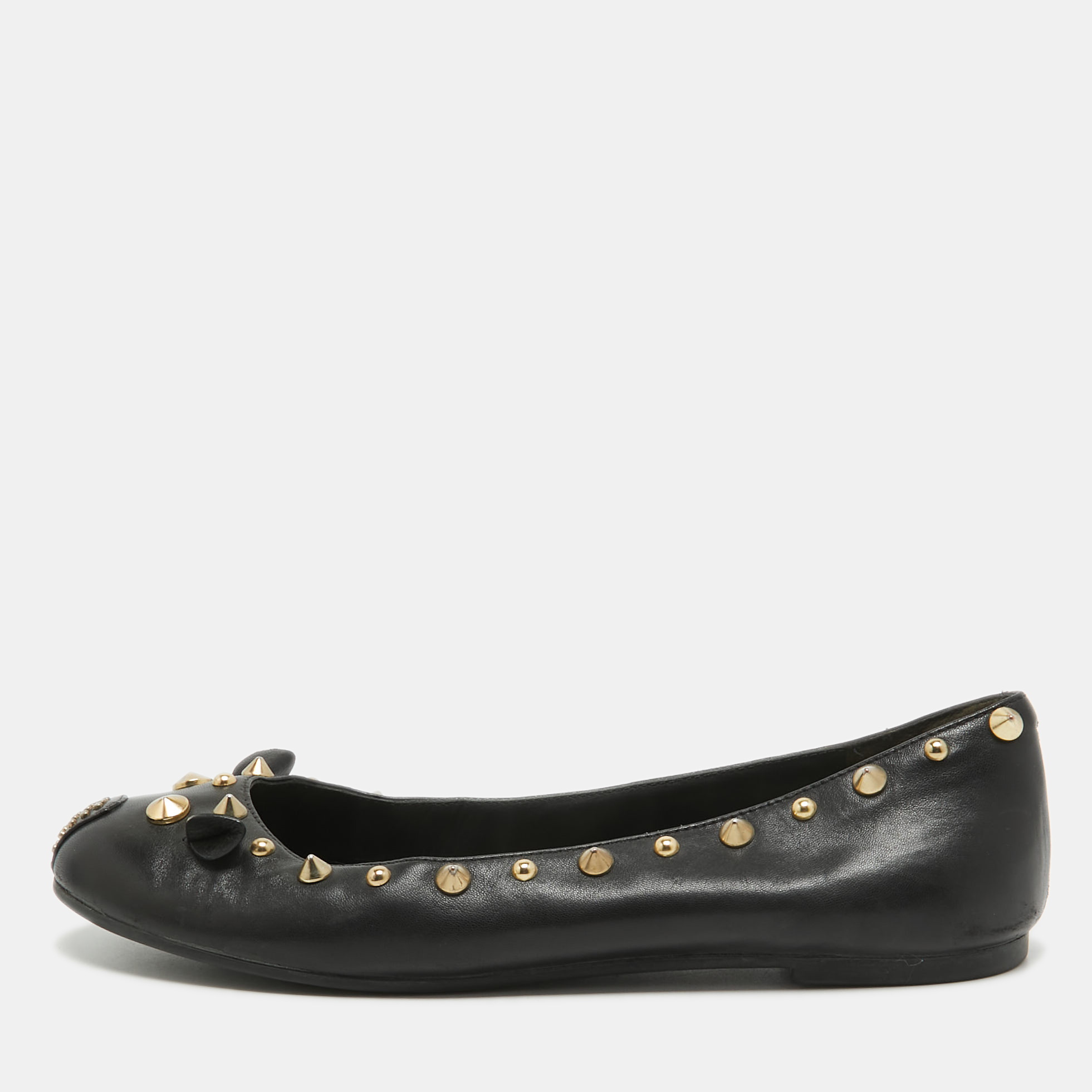 

Marc by Marc Jacobs Black Leather Studded Mouse Ballet Flats Size