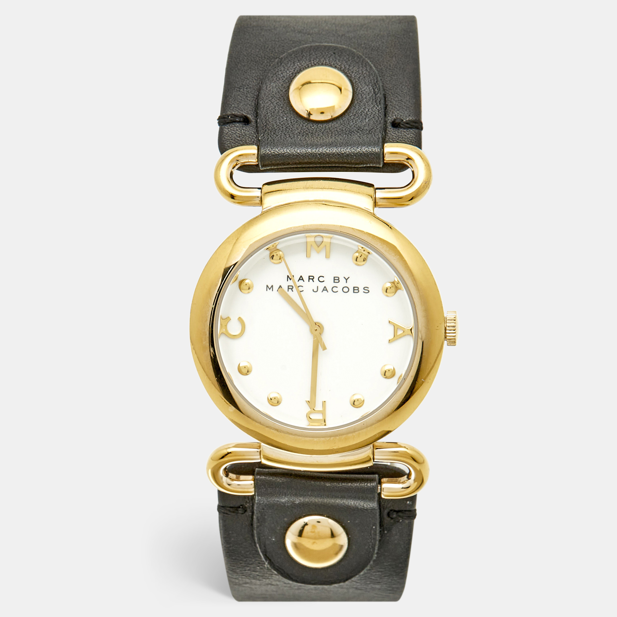 

Marc By Marc Jacobs Molly MBM1304 White Dial Gold Tone Stainless Steel Leather Women's Wristwatch, Black