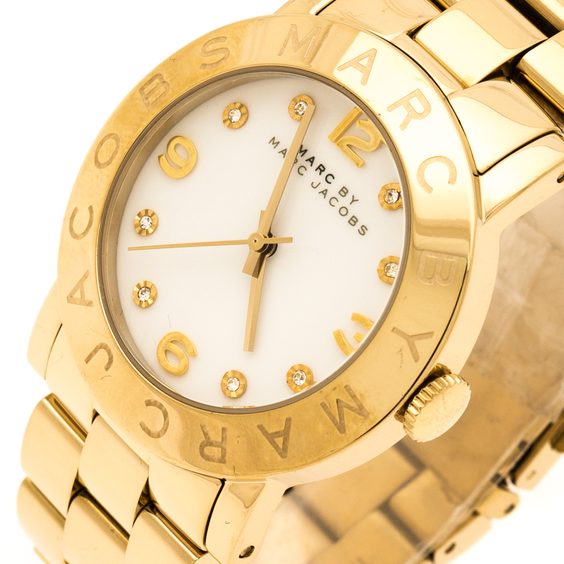 Marc by Marc Jacobs White Yellow Gold Plated Stainless Steel Amy MBM3056 Women's Wristwatch 36 mm