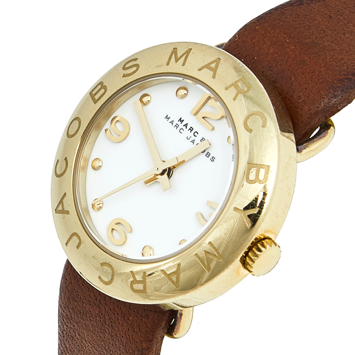 

Marc by Marc Jacobs White Yellow Gold Plated Stainless Steel Leather Mini Amy MBM8575 Women's Wristwatch