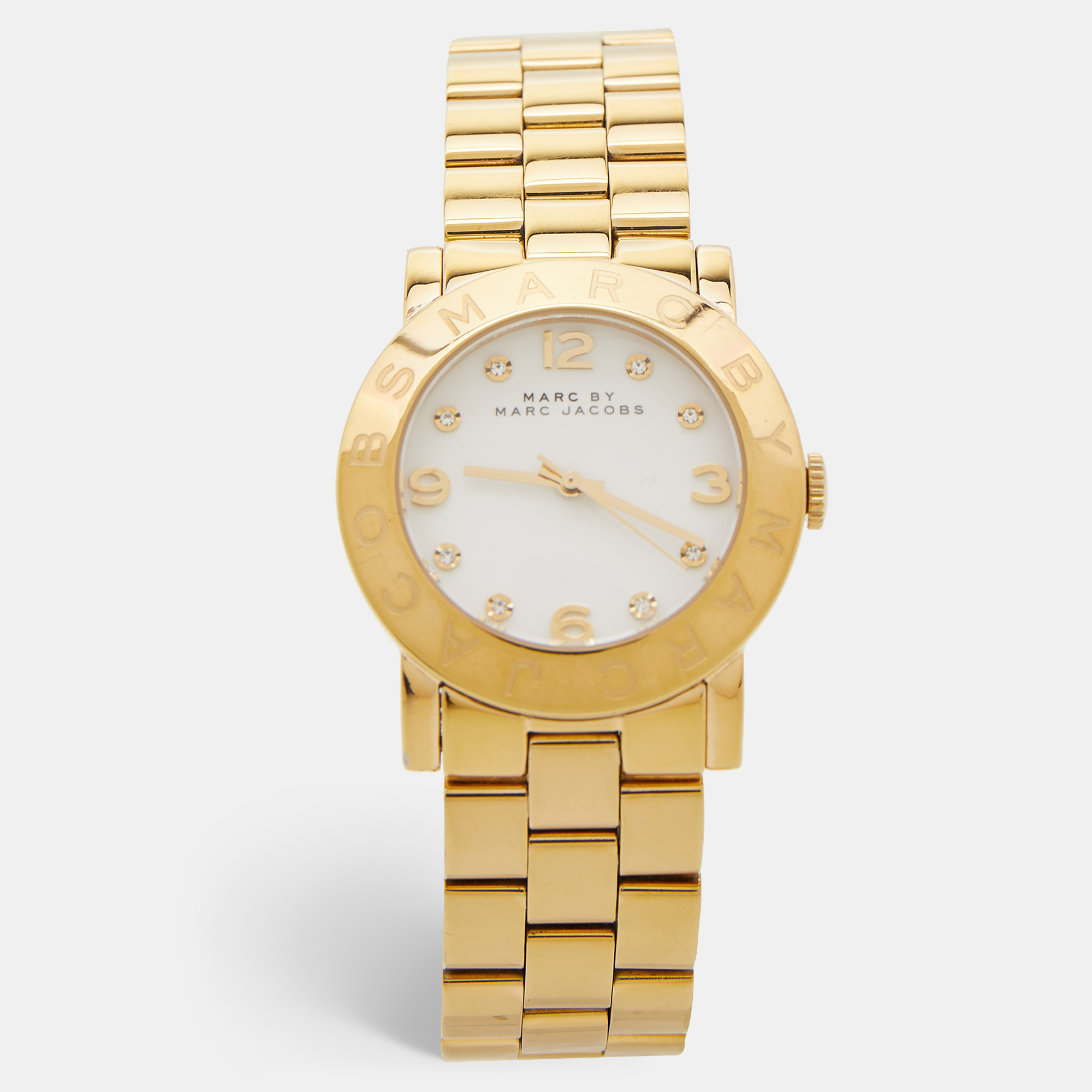 Pre-owned Marc By Marc Jacobs White Yellow Gold Plated Stainless Steel Amy Mbm3056 Women's Wristwatch 36 Mm