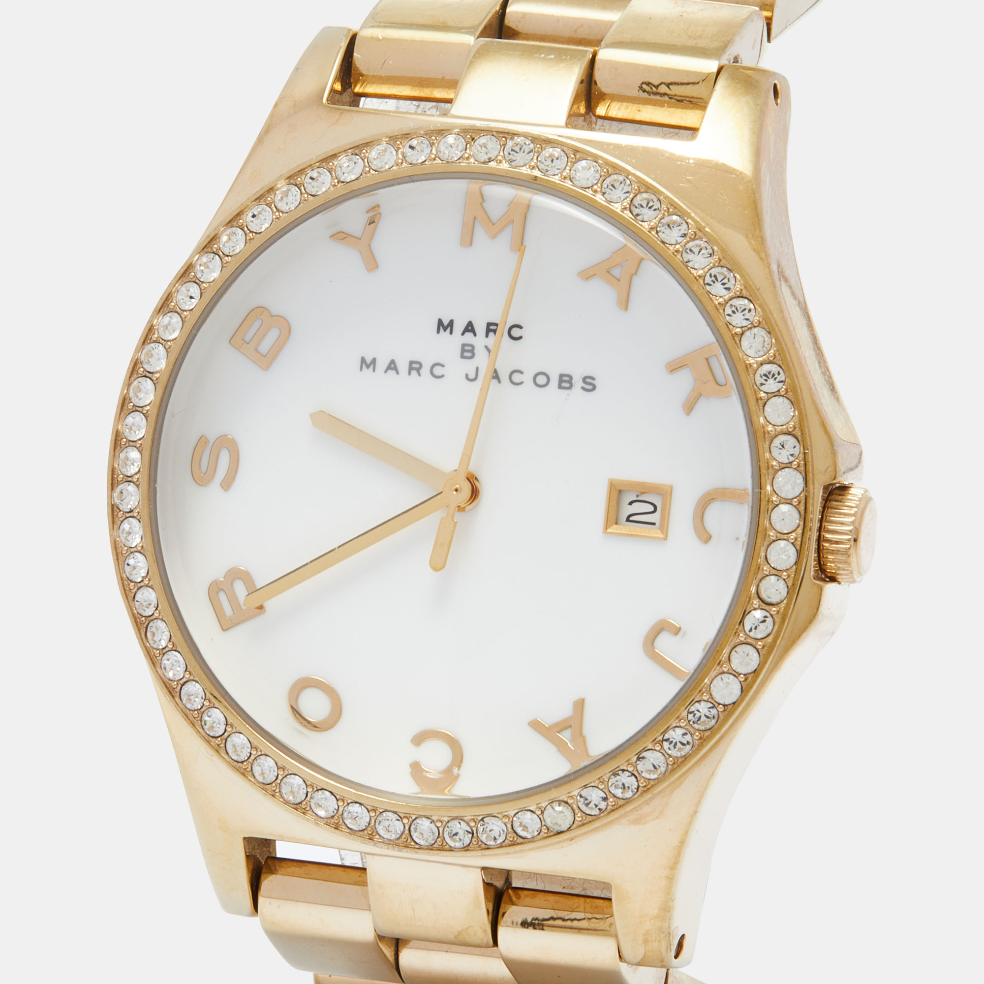 

Marc by Marc Jacobs White Gold PVD Coated Stainless Steel Crystal Embellished MBM3045 Henry Women's Wristwatch