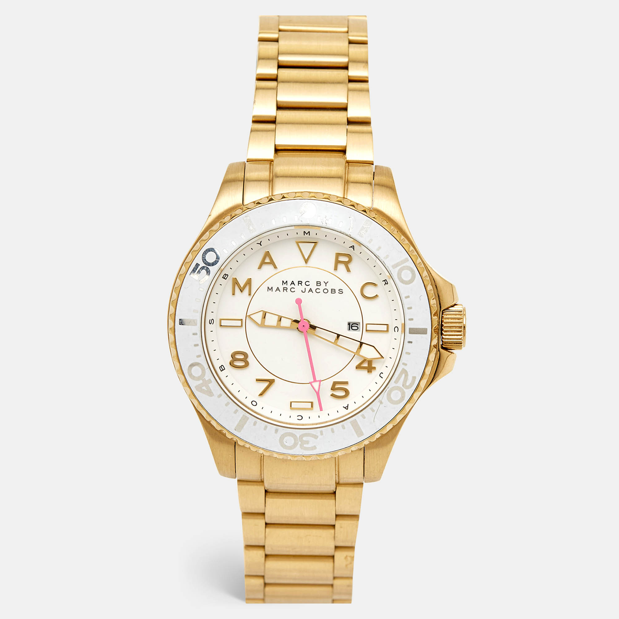 

Marc by Marc Jacobs White Gold Plated Stainless Steel Dizz Sport MBM3408 Women's Wristwatch, Yellow