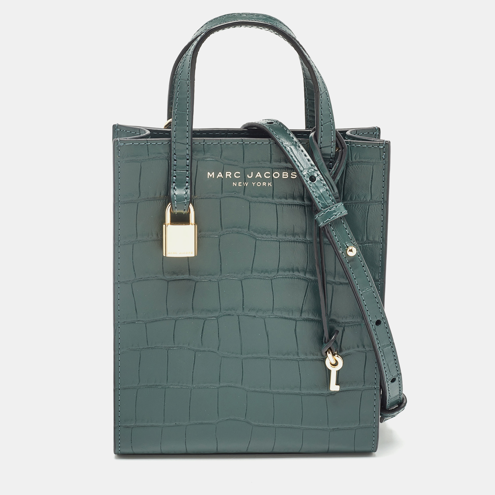 

Marc Jacobs Green Croc Embossed Leather Micro Grind Tote