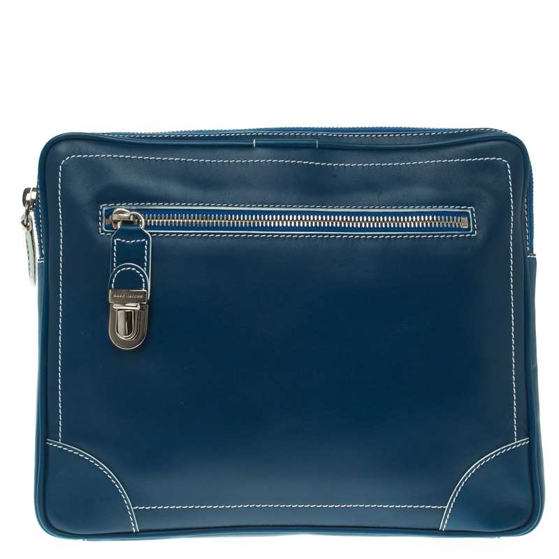 Pre Owned Marc Jacobs Matte Blue Leather The Venetia Ipad Case